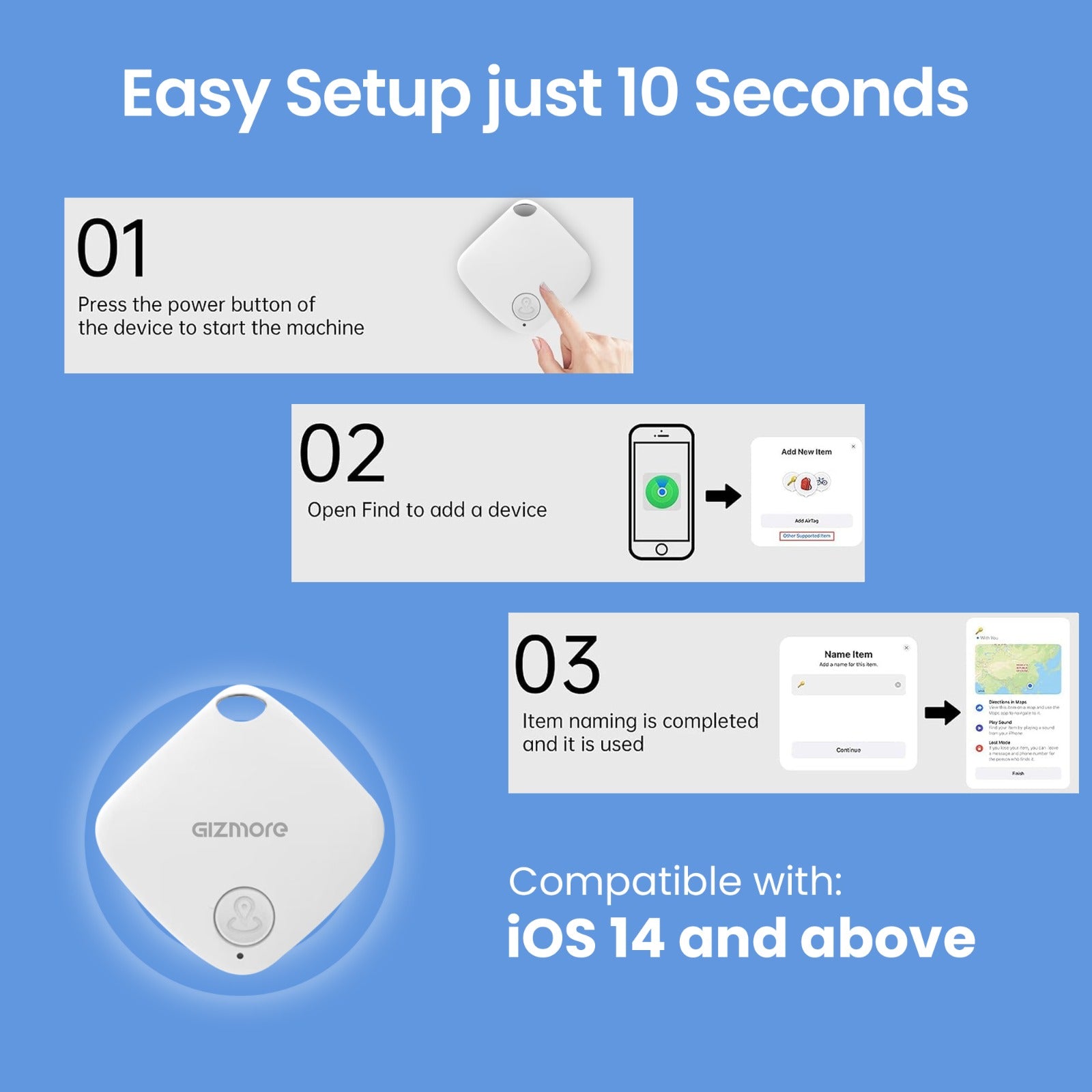 Gizmore X-Tag – Global Item Finder with Sound Reminder, Worldwide Tracking, Out-of-Range Alert, Seamless with Apple Find My Device app | Compatible with iOS 14 & Above