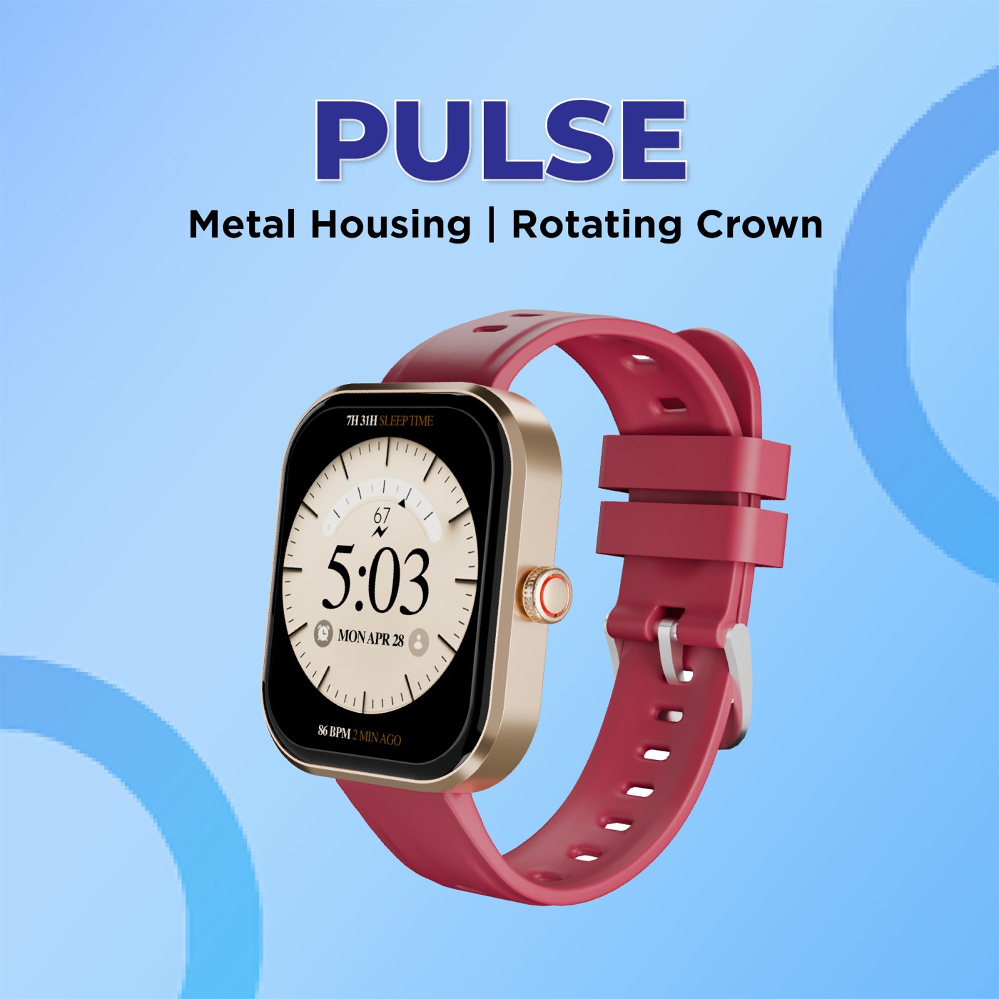 GIZFIT 981 Pulse Smartwatch | 2.02” IPS Display | Bluetooth Calling | Rotating Crown | Metal Body | Customizable Watch Faces | Multi-Sports Modes | Step Tracker | Social Notifications (Black/burgundy)