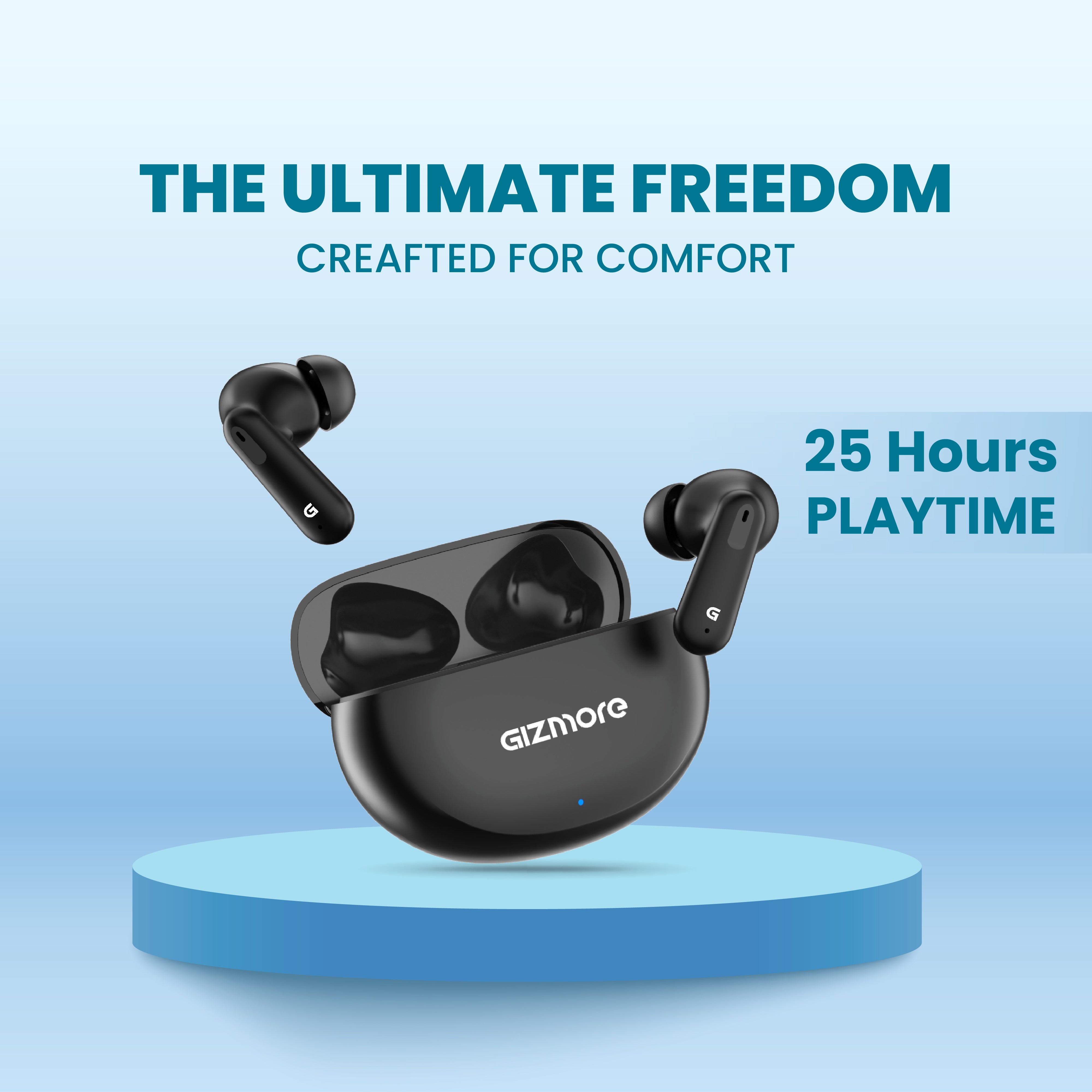 GIZBUD 869 OvalPod TWS Earbuds | 25H Playtime | Smart Touch Controls | Voice Assistant Support | IPX4 Water Resistance | Bluetooth 5.3 Wireless Earbuds