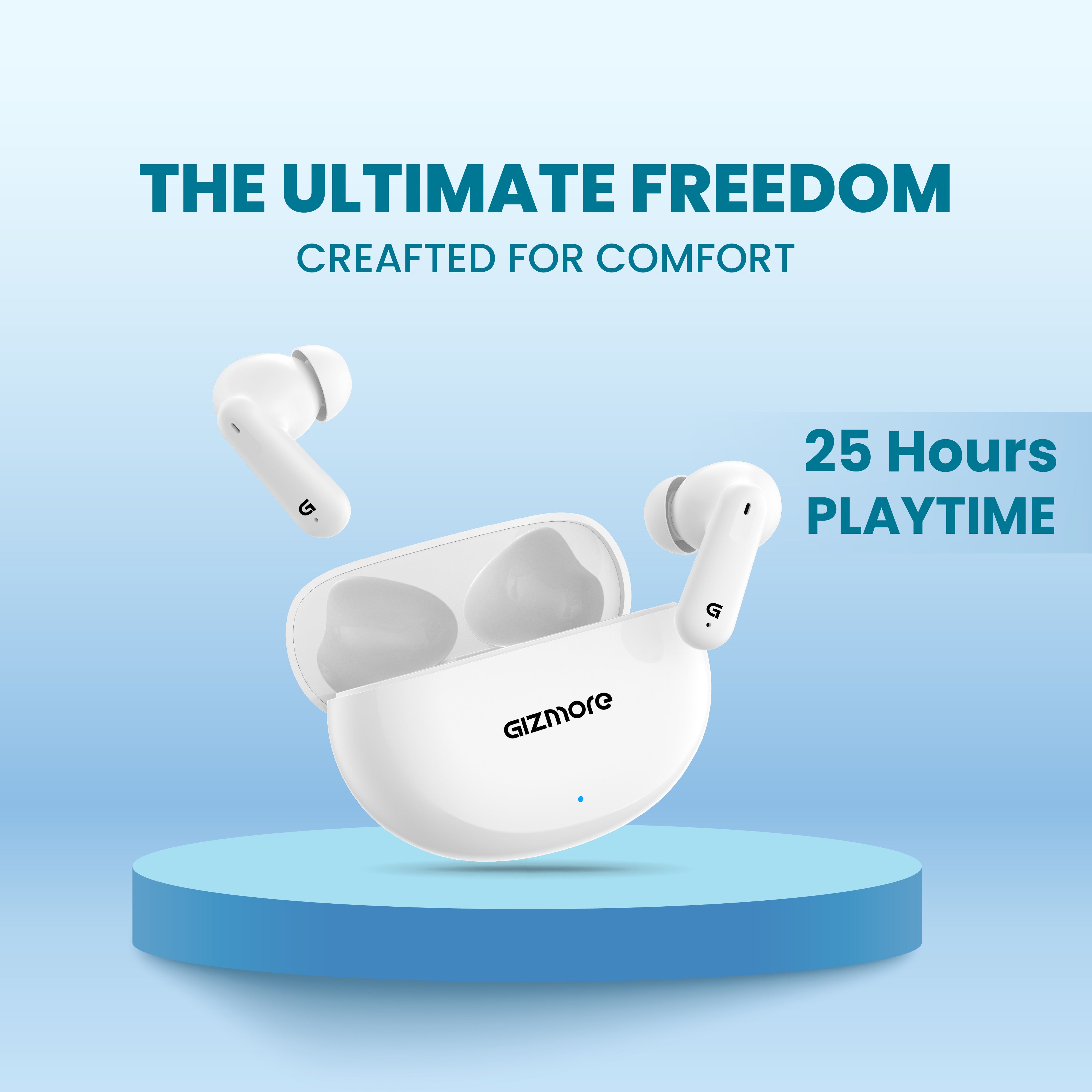 GIZBUD 869 OvalPod TWS Earbuds | 25H Playtime | Smart Touch Controls | Voice Assistant Support | IPX4 Water Resistance | Bluetooth 5.3 Wireless Earbuds