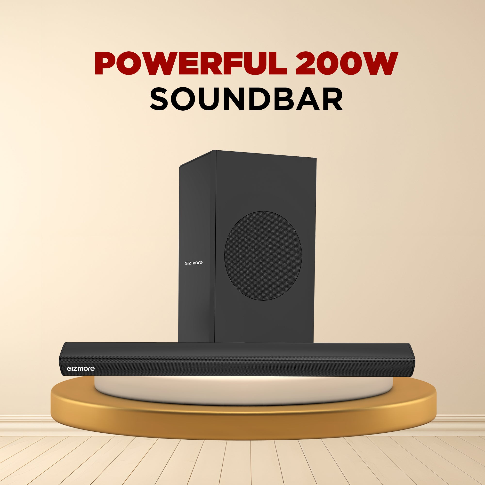 GIZMORE GIZBAR 200 2.1 Channel Wired Soundbar with Subwoofer, HDMI(ARC), AUX, Optical, USB, Bluetooth, Slim Design, 3 EQ Modes, Surround Sound & Thunderous Bass