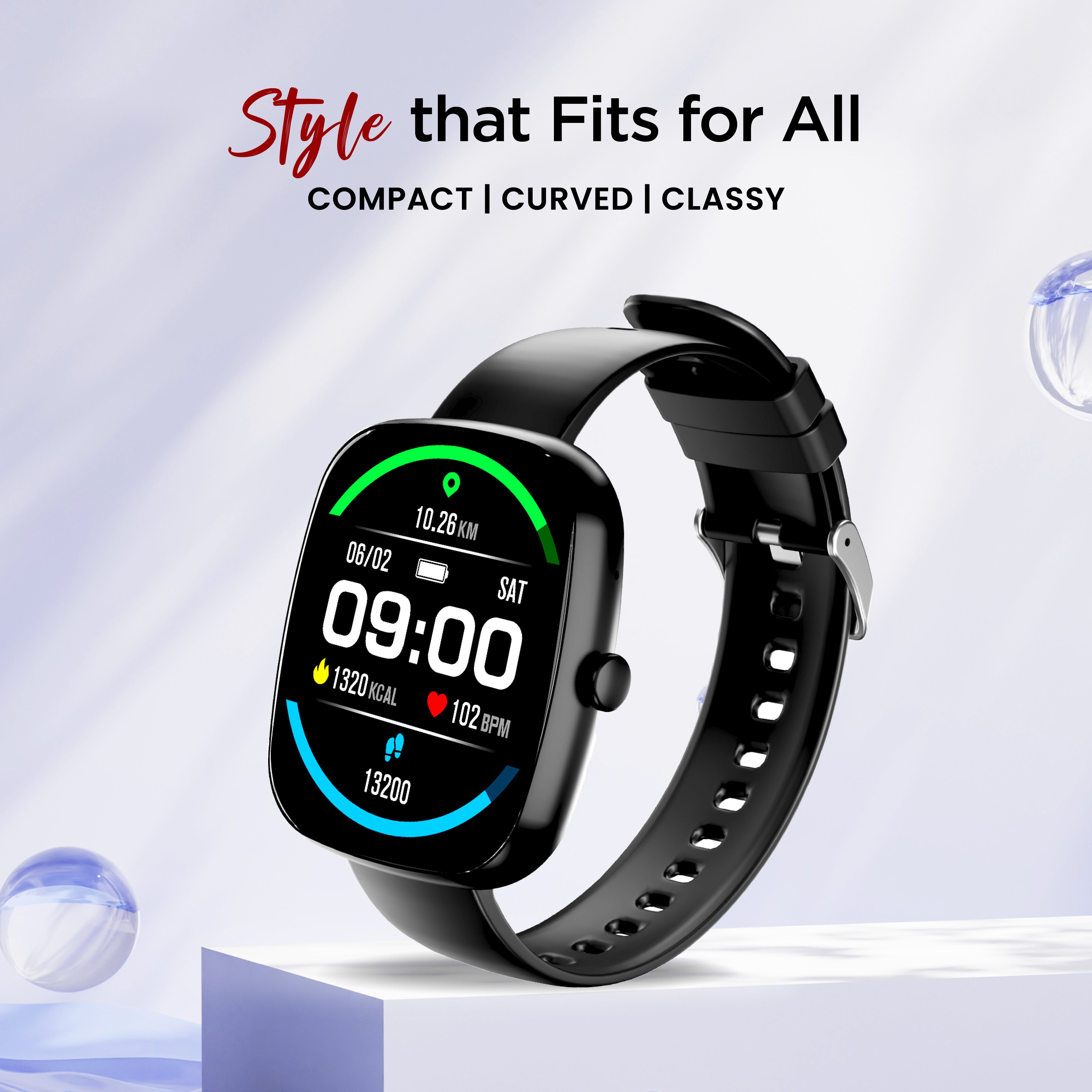 GIZFIT 942 CurveX Smartwatch with 4.64 cm Large Display, Hindi Language Support, Multi Sports Modes, Customizable Watch Faces, Zinc Alloy Body, Voice Assistant | Beige & Black