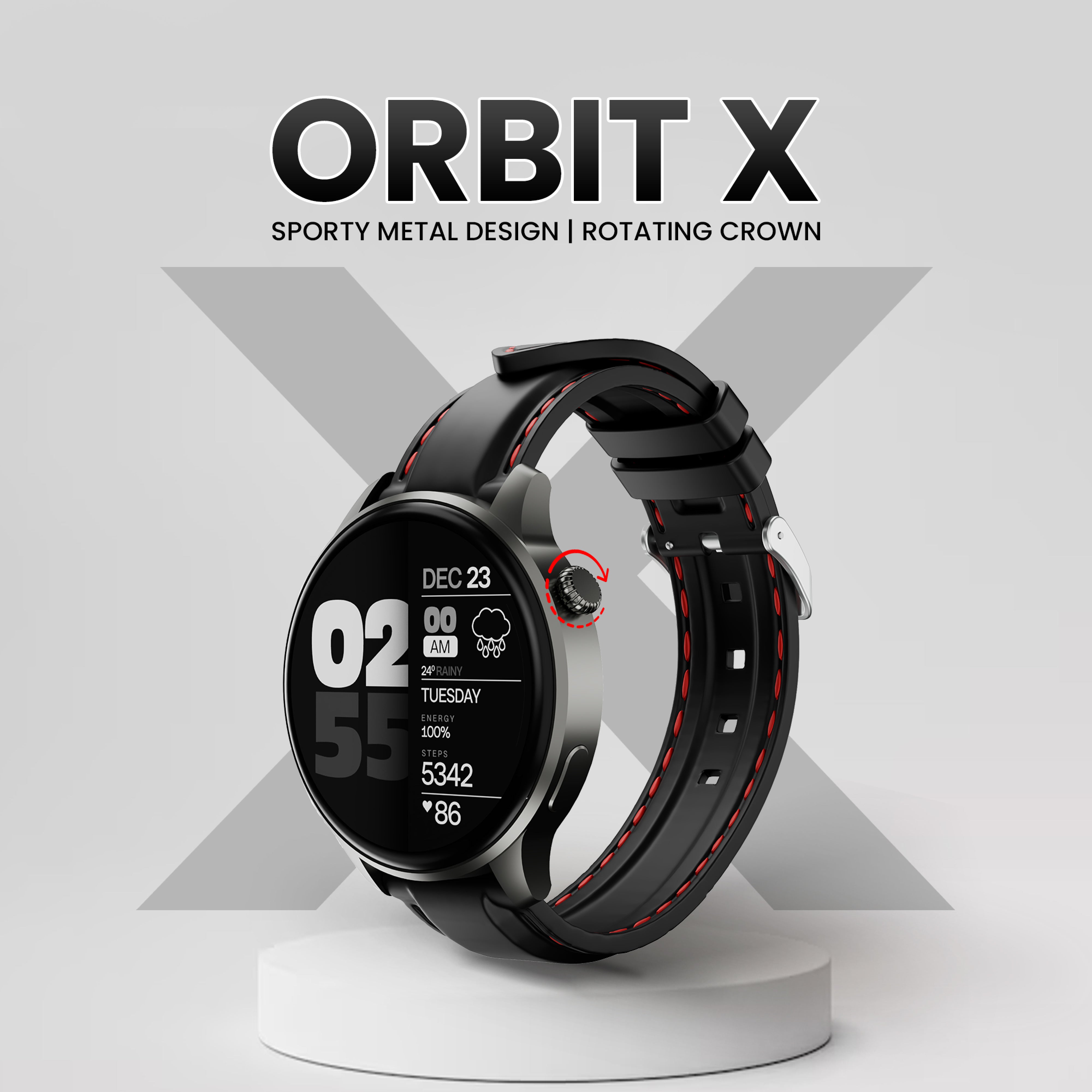 GIZFIT 985 ORBIT X Smartwatch | 1.5” Display | Sporty Metal Design | Rotating Crown | Advanced Bluetooth Calling | Multi-Sports Modes | 5 Days* working time
