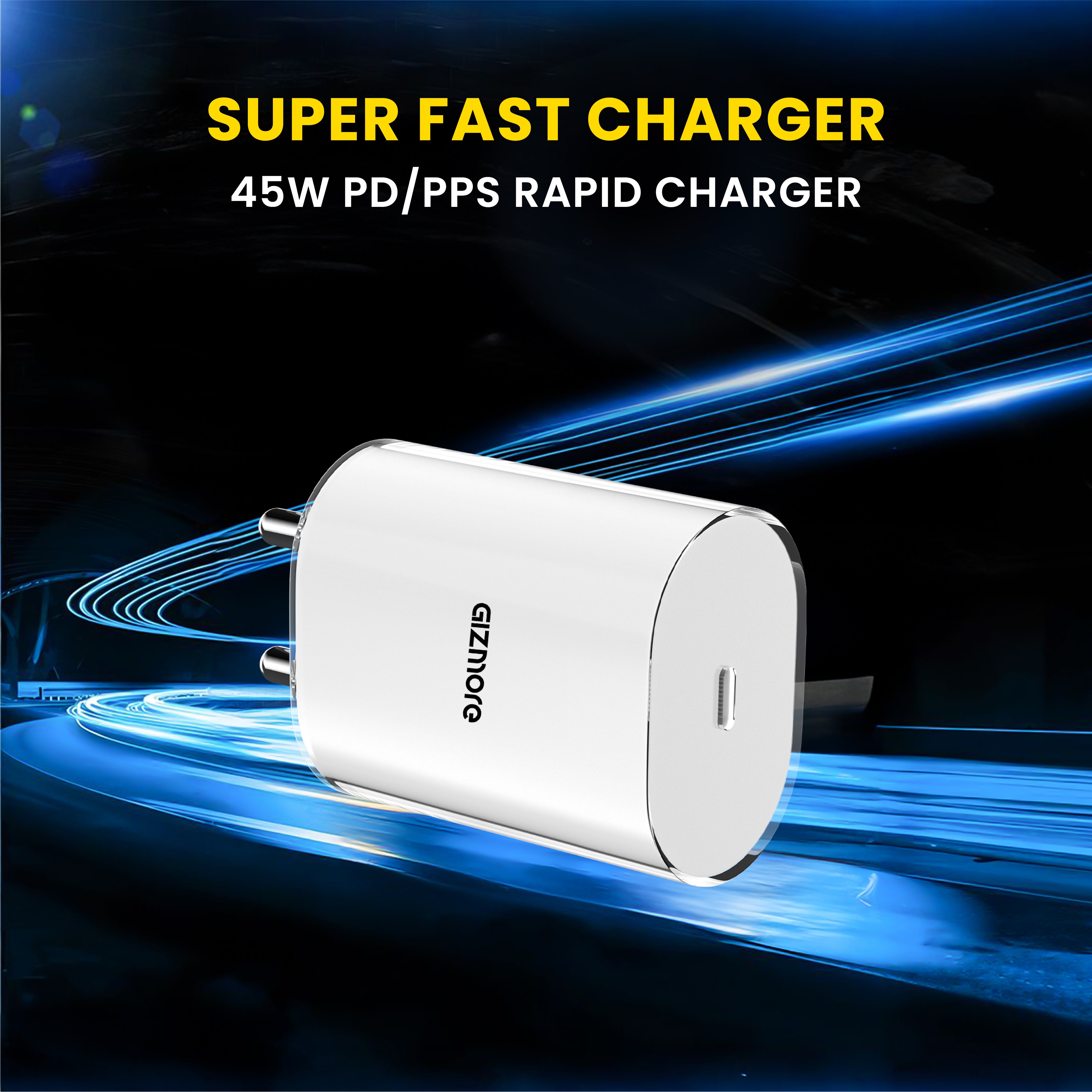 GIZ PA45 45W Super Fast Charger, PD Fast Charging Adapter, Up to 60% in 30 Minutes, Universal Compatibility, Semi-Transparent Design, Heat & Scratch Resistant Wall Charger