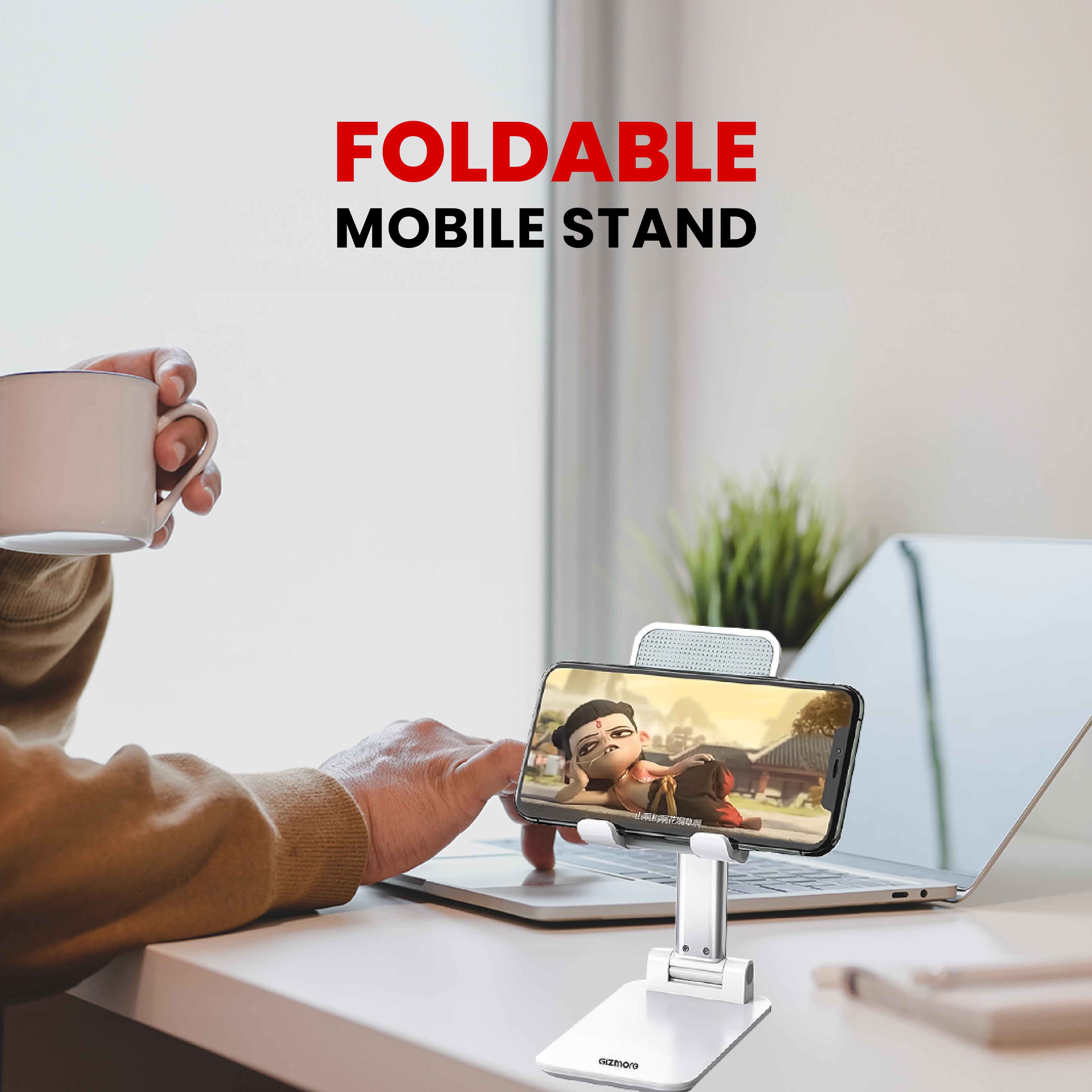 Gizmore MTS02 Metallic Mobile Stand | 360° Rotatable Base | Adjustable Height & Viewing Angles | Anti-Skid Design | Lightweight & Foldable | Non-Slip Base | Rust & Corrosion Proof