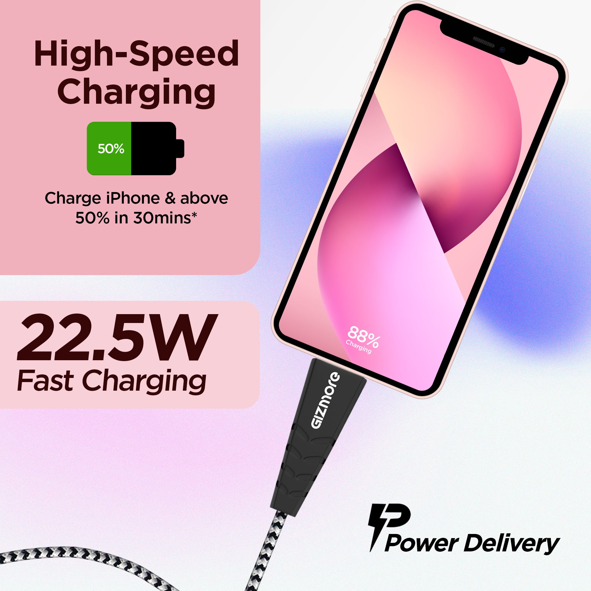 WC 122 USB to Type C Braided Data Cable, 3A & 22W Fast Charging, 1M Durable, Tangle-Free, Compatible with Smart Phones, Tablets, and Other accessories