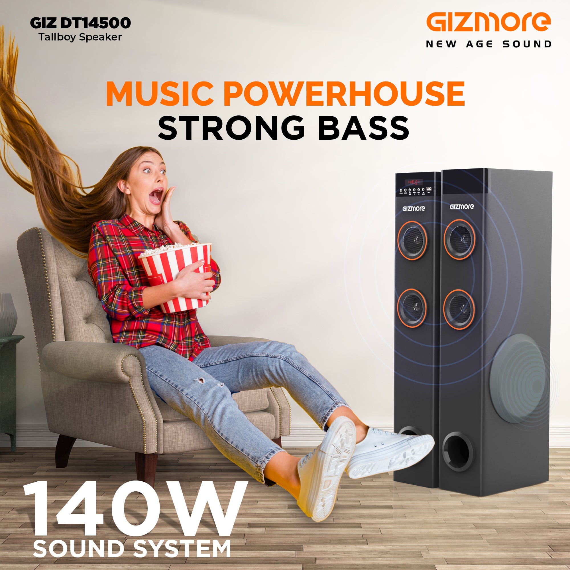 GIZMORE DT14500 Tallboy Dual Tower Speaker 140W, Twin 10 Inch Woofers & 2 Wireless Mic with Remote Control Home Theatre System with Multi Connectivity, & Inbuilt FM