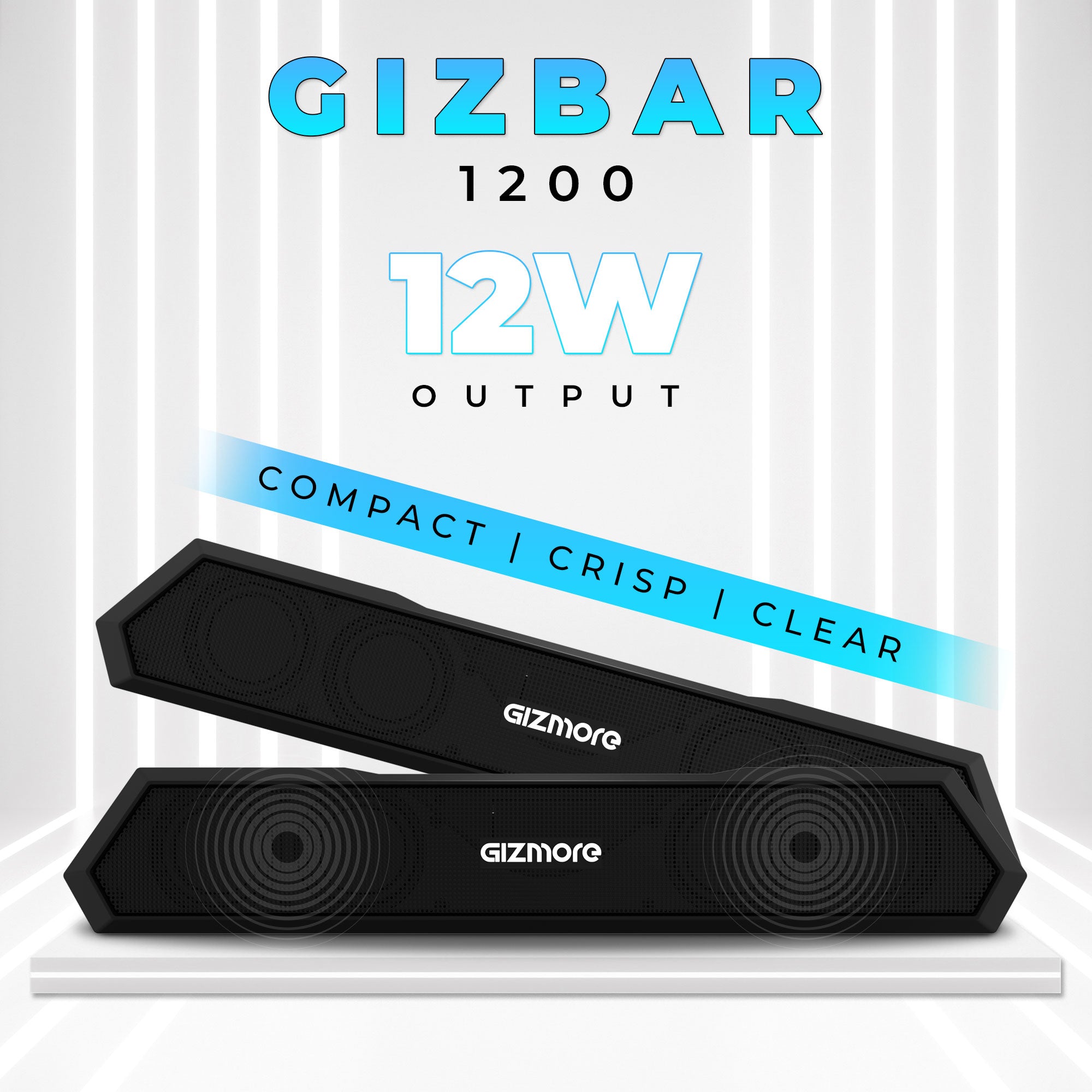 GIZMORE BAR 1200 Bluetooth Soundbar with 12W RMS, Upto 6 Hours Playback, TWS Function with Matte Finish, BT Version 5.3 & Multi Connectivity