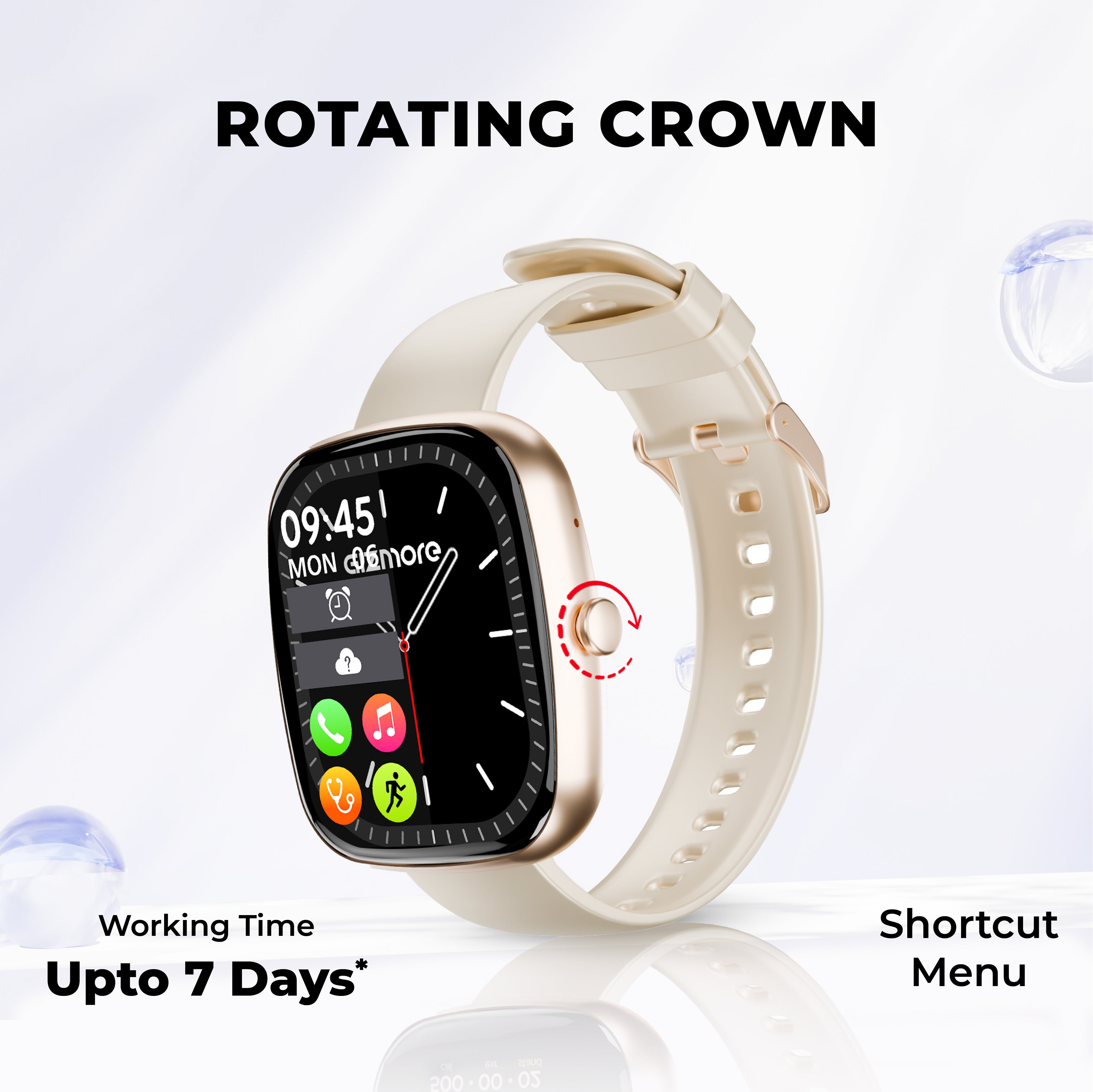 GIZFIT 942 CurveX Smartwatch with 4.64 cm Large Display, Hindi Language Support, Multi Sports Modes, Customizable Watch Faces, Zinc Alloy Body, Voice Assistant | Beige & Black