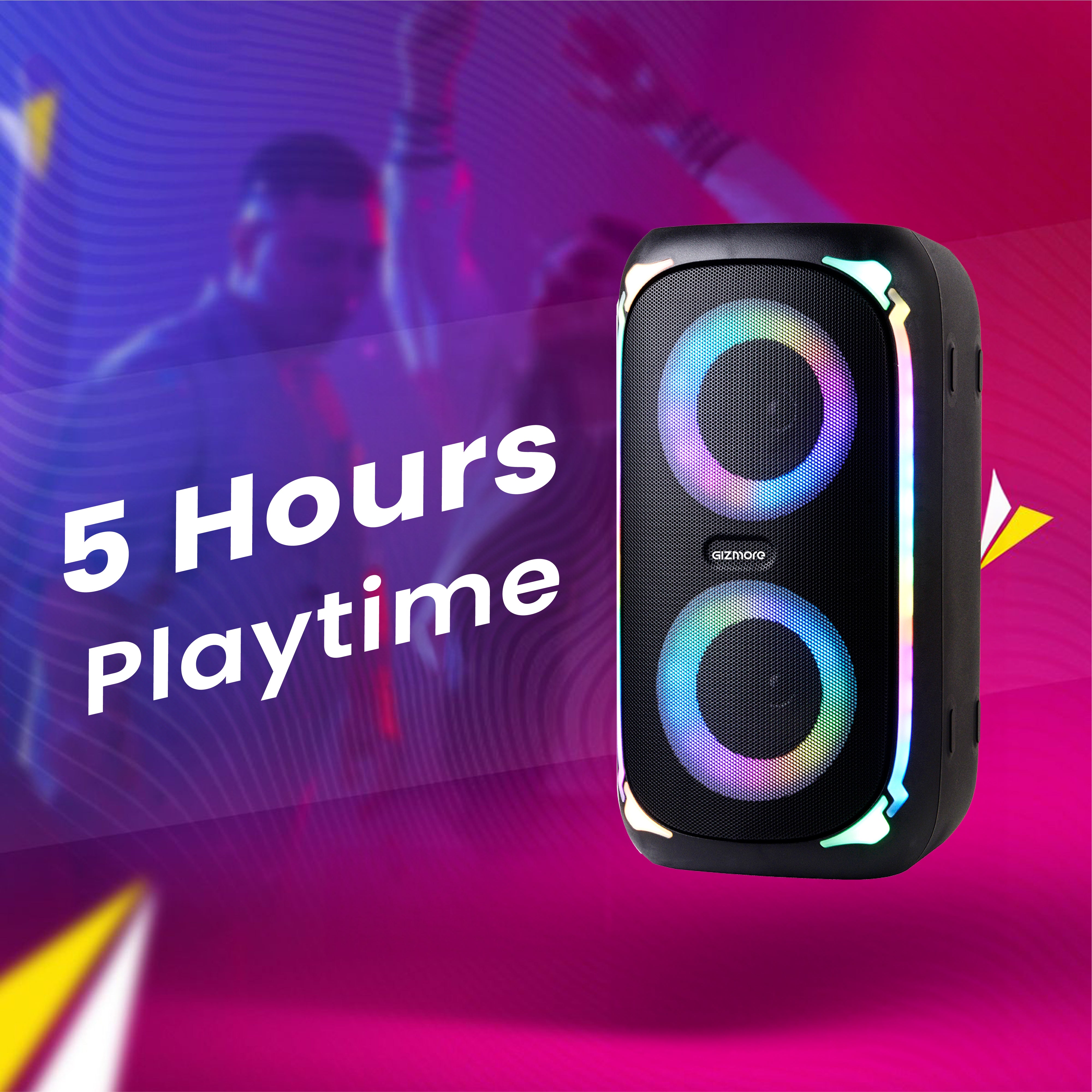 GIZ T100 Thunder Storm Bluetooth Speaker 50W, 4x2 Inch Drivers, Wireless Mic, RGB Lights, TWS Pairing, Multi Connectivity (BT/USB/AUX/TF), LED Display – Powerful Bass Party Speaker