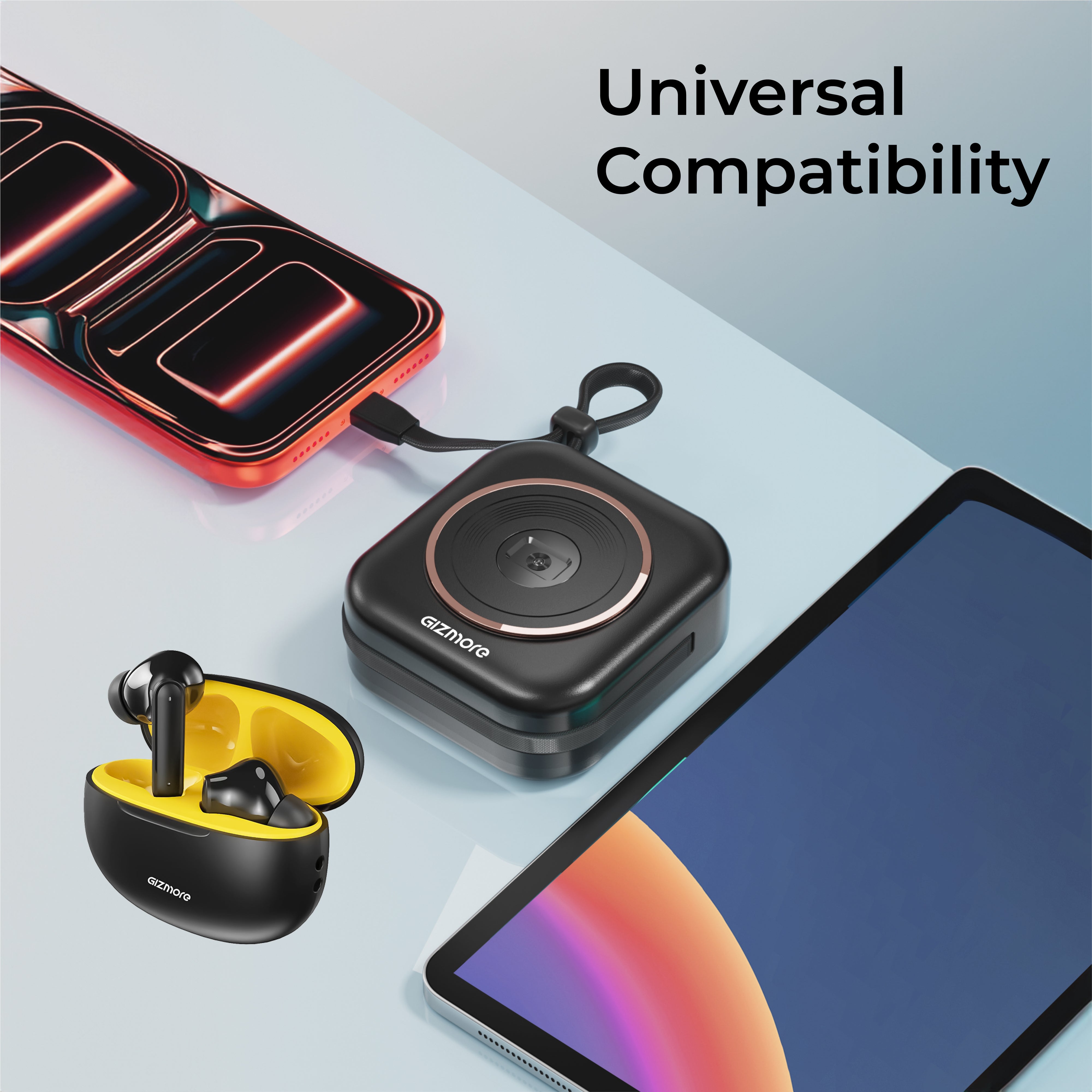 GIZ PD10K23 Imag VoltSnap 10000mAh Power Bank with Built-in Type-C & Lightning Cables, 3-Way Charging, Smart Digital Display, Fast Charging, Pocket-Friendly Portable Charger
