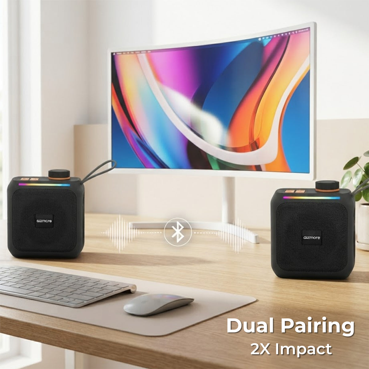GIZMORE BeatPod 8W Bluetooth Speaker with Rubber Finish, Silicone Loop, TWS Pairing, Multiple Connectivity Options, Up to 4 Hours Playtime, Portable Design