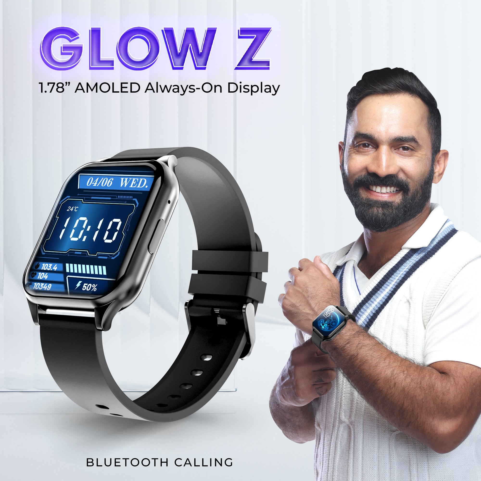 GIZMORE Glow Z 1.78(4.52) cm AMOLED | AOD | 600 NITS | 15 Days Marathon Battery |Privacy Lock |Multiple Sport Modes | BT Calling Smartwatch