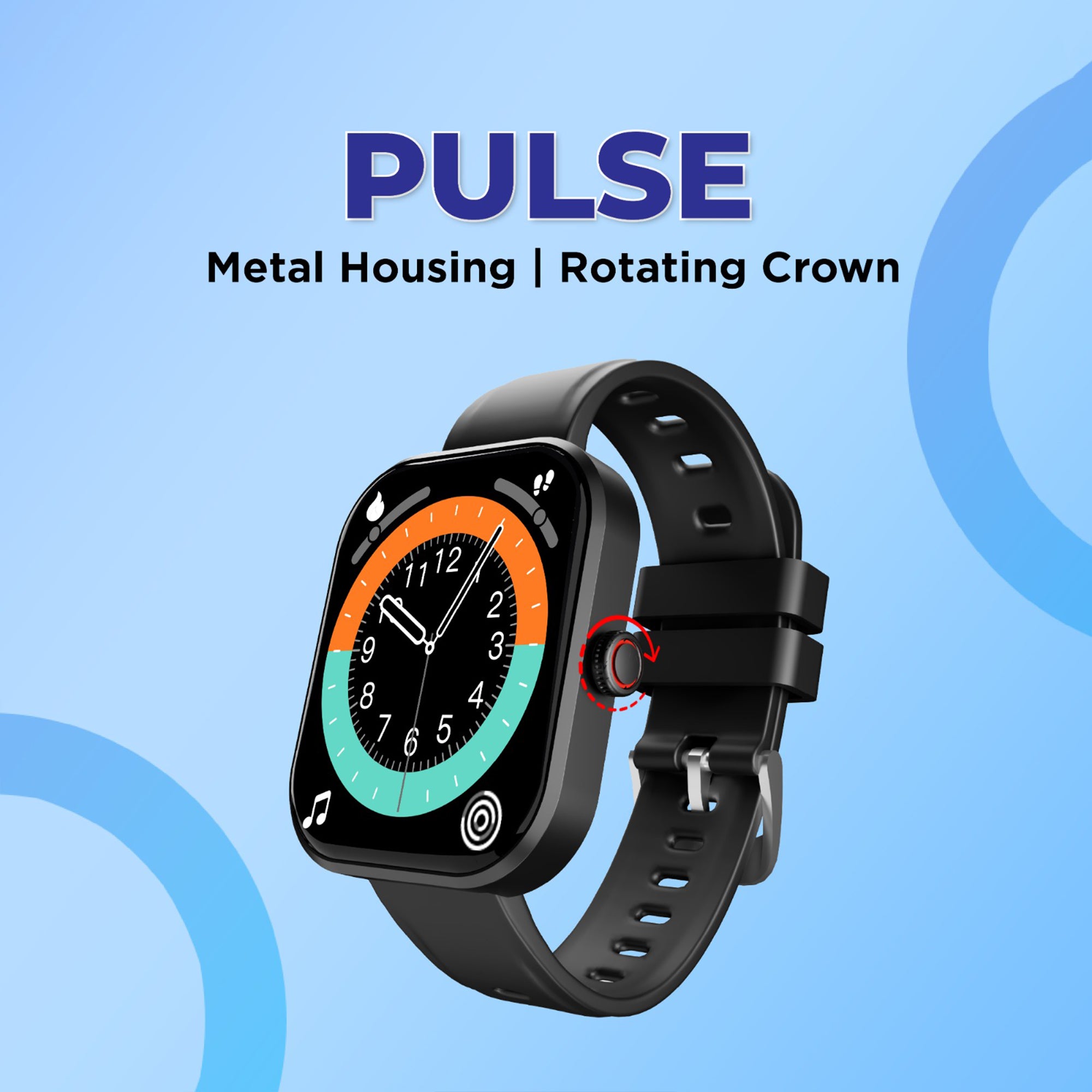 GIZFIT 981 Pulse Smartwatch | 2.02” IPS Display | Bluetooth Calling | Rotating Crown | Metal Body | Customizable Watch Faces | Multi-Sports Modes | Step Tracker | Social Notifications (Black/burgundy)