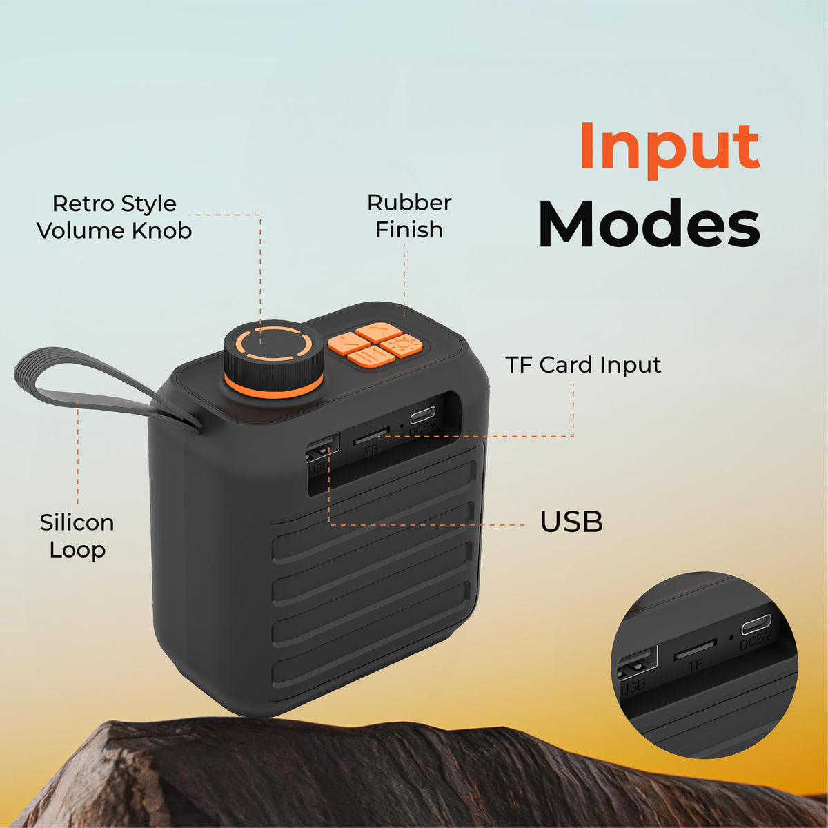 GIZMORE BeatPod 8W Bluetooth Speaker with Rubber Finish, Silicone Loop, TWS Pairing, Multiple Connectivity Options, Up to 4 Hours Playtime, Portable Design