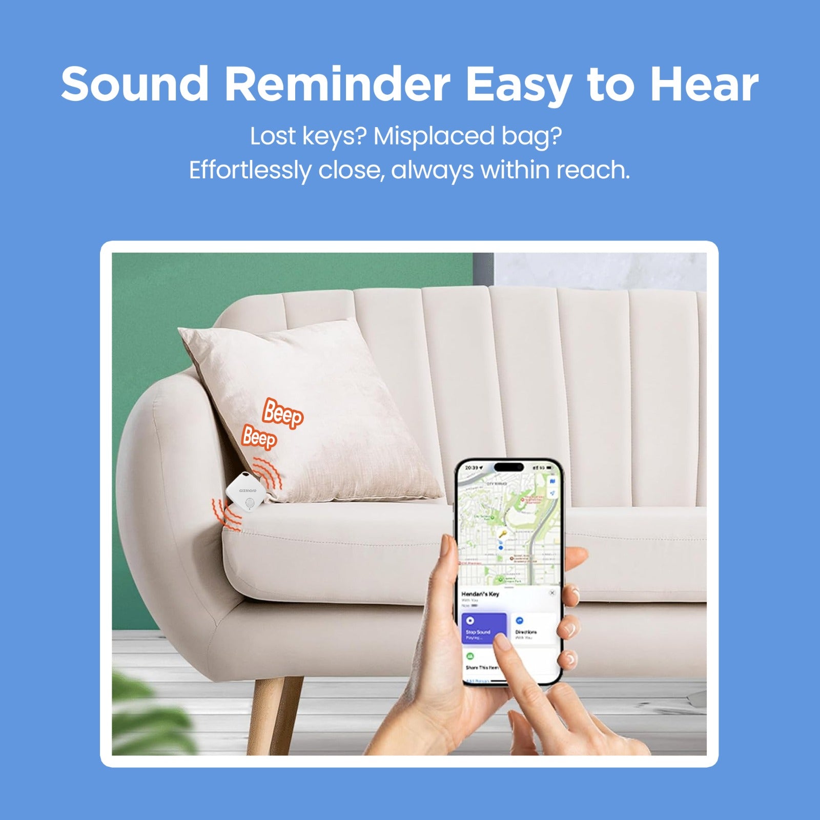 Gizmore X-Tag – Global Item Finder with Sound Reminder, Worldwide Tracking, Out-of-Range Alert, Seamless with Apple Find My Device app | Compatible with iOS 14 & Above