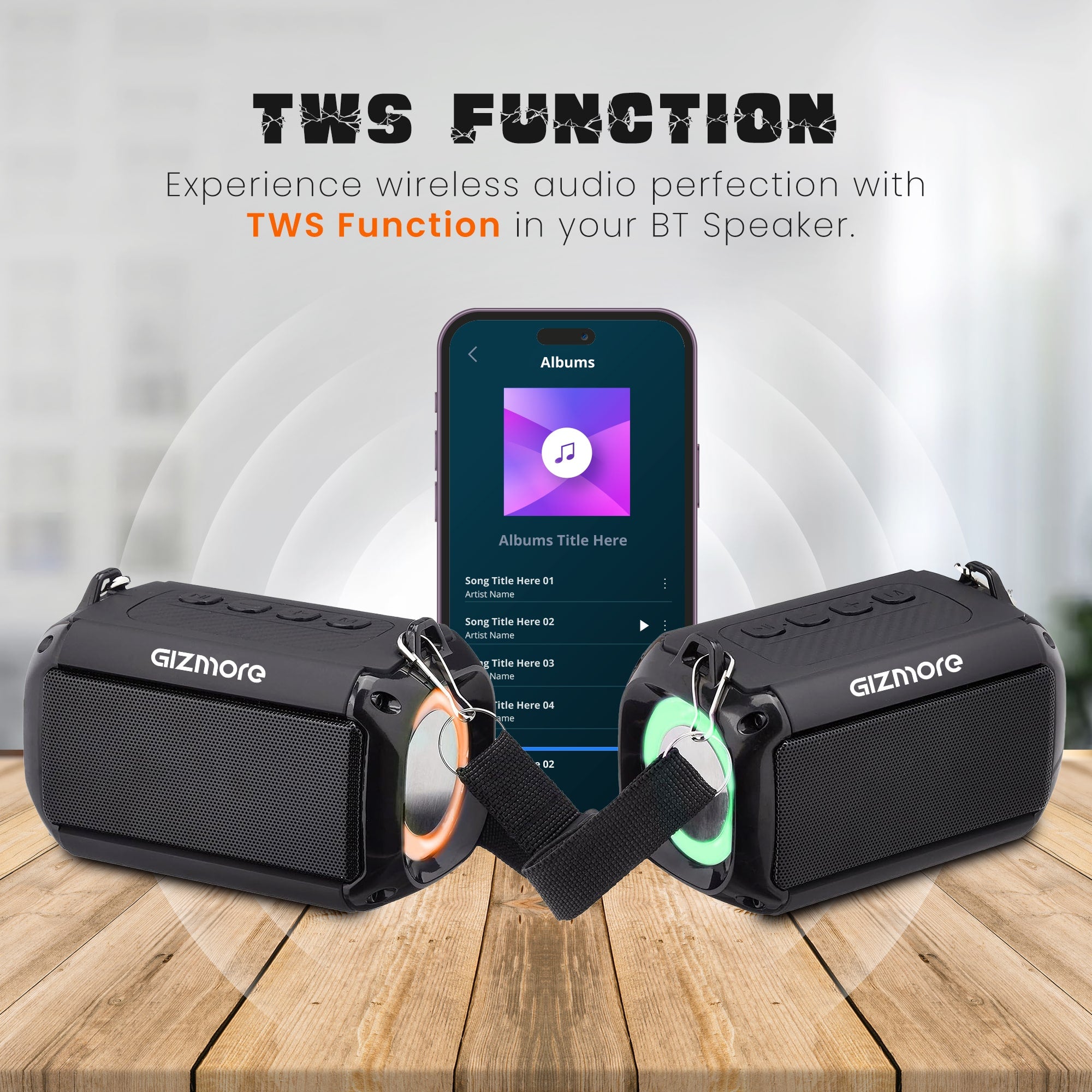 GIZMORE MS510 DYNAMITE 10W BT Speaker, 14 Hrs Playtime with TWS Function, RGB Lights, Dynamic Bass, Rubber Finish, Multiple Connectivity (BT, AUX, USB, SD Card), Volume Control and Noise Cancelling Mic (Black)