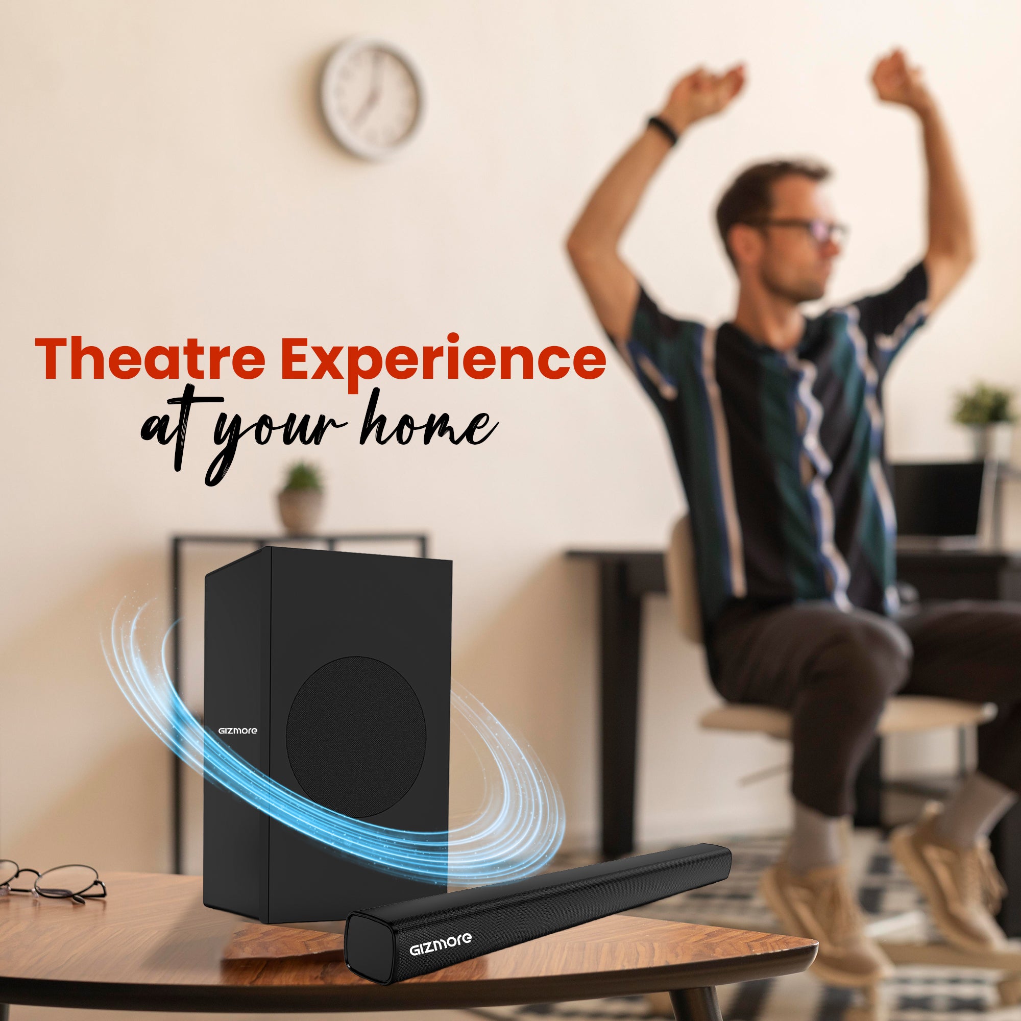 GIZMORE GIZBAR 200 2.1 Channel Wired Soundbar with Subwoofer, HDMI(ARC), AUX, Optical, USB, Bluetooth, Slim Design, 3 EQ Modes, Surround Sound & Thunderous Bass