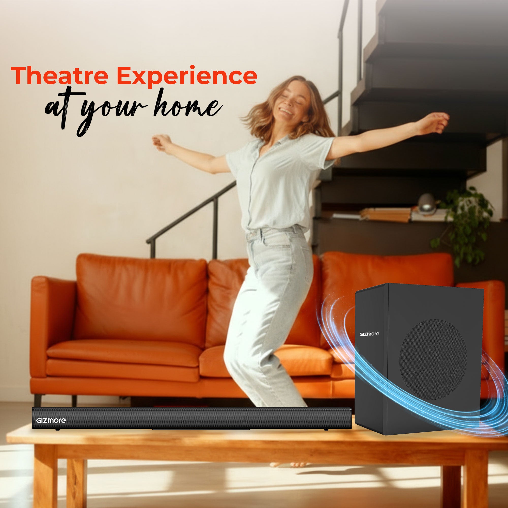 GIZMORE GIZBAR 280, 280W, 2.1 Channel Wired Soundbar with Subwoofer, HDMI(ARC), AUX, Optical, USB, Bluetooth, Slim Design, 3 EQ Modes, Surround Sound & Thunderous Bass.