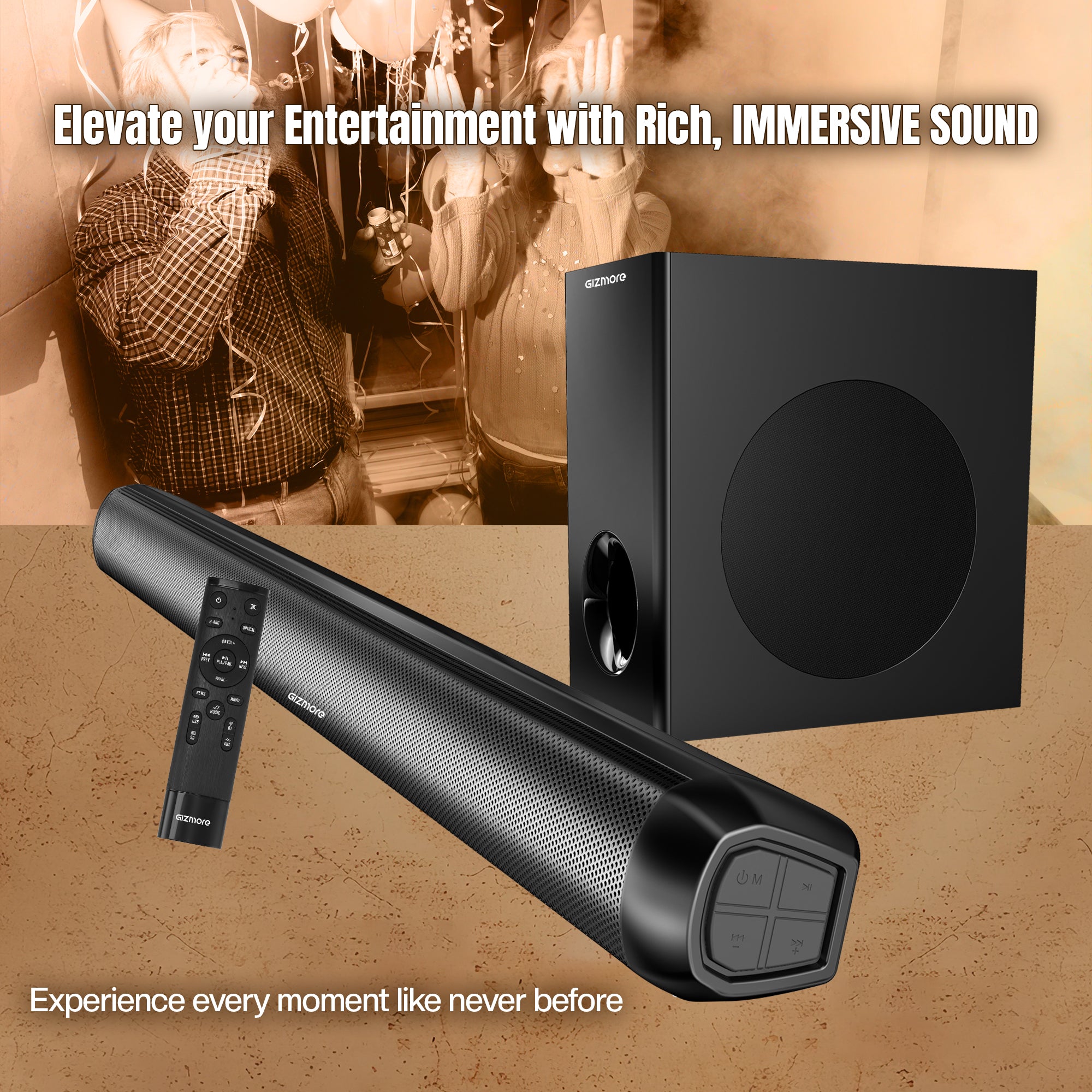 GIZBAR 180W 2.1 Wired Soundbar with Extra Deep Bass Subwoofer
