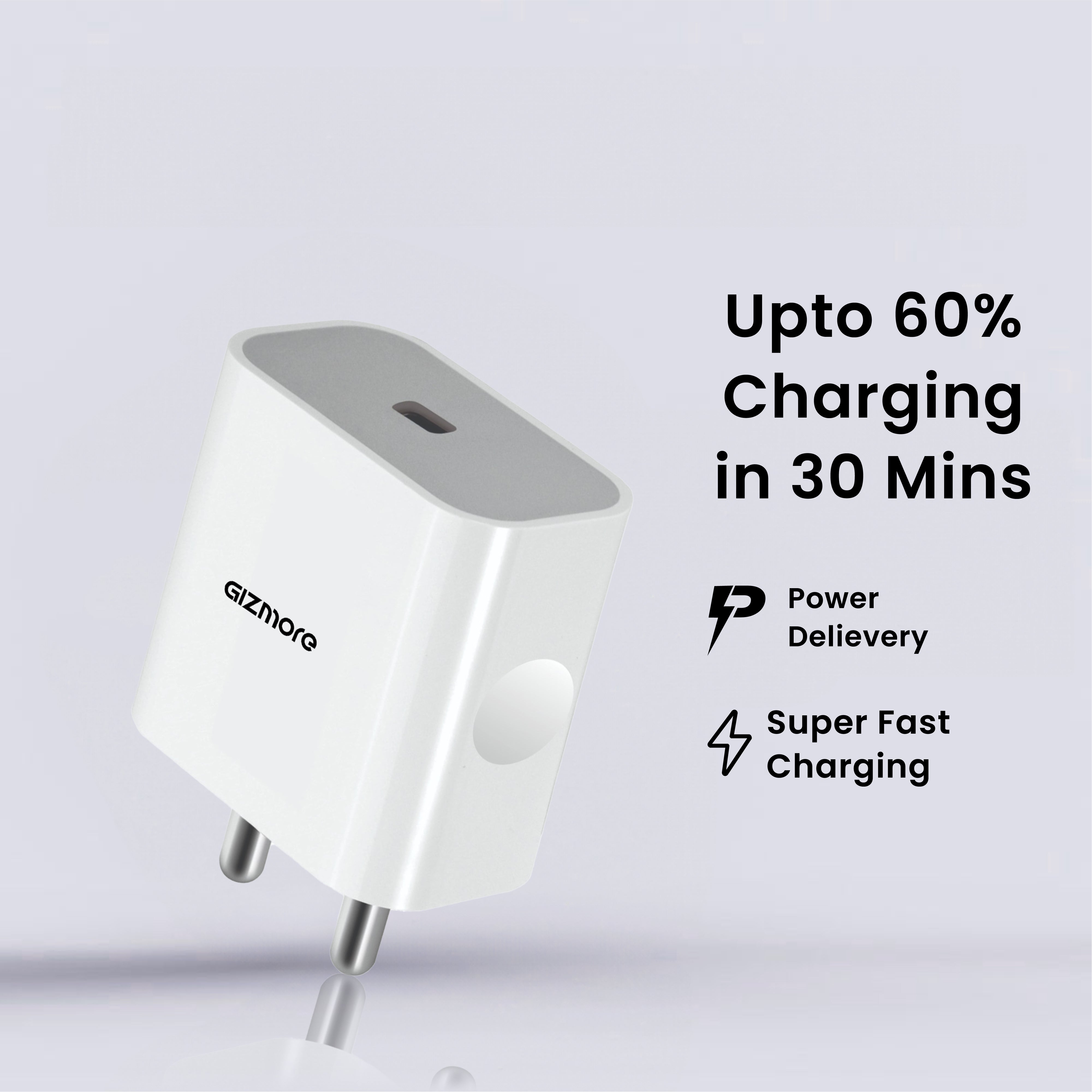 GIZMORE GIZ PA35 30W PD Fast Charger with Type-C to Type-C Cable | USB-C Wall Charger | Compact & Lightweight Design | Multi-Layer Protection | ABS + PC Housing | Compatible with USB-C Devices