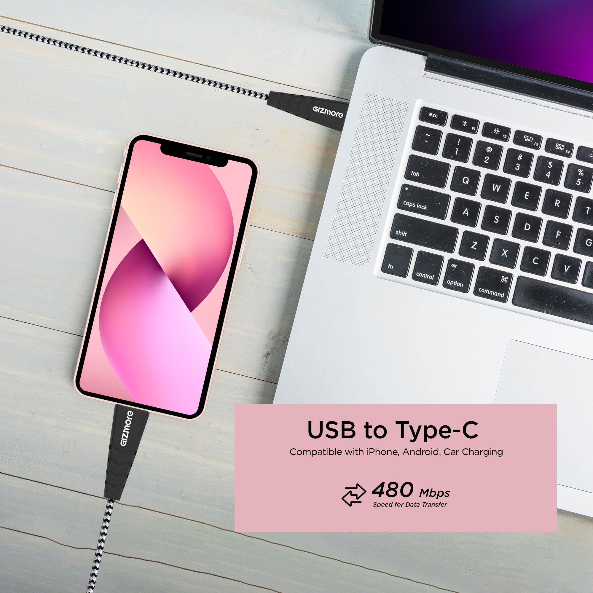 WC 122 USB to Type C Braided Data Cable, 3A & 22W Fast Charging, 1M Durable, Tangle-Free, Compatible with Smart Phones, Tablets, and Other accessories