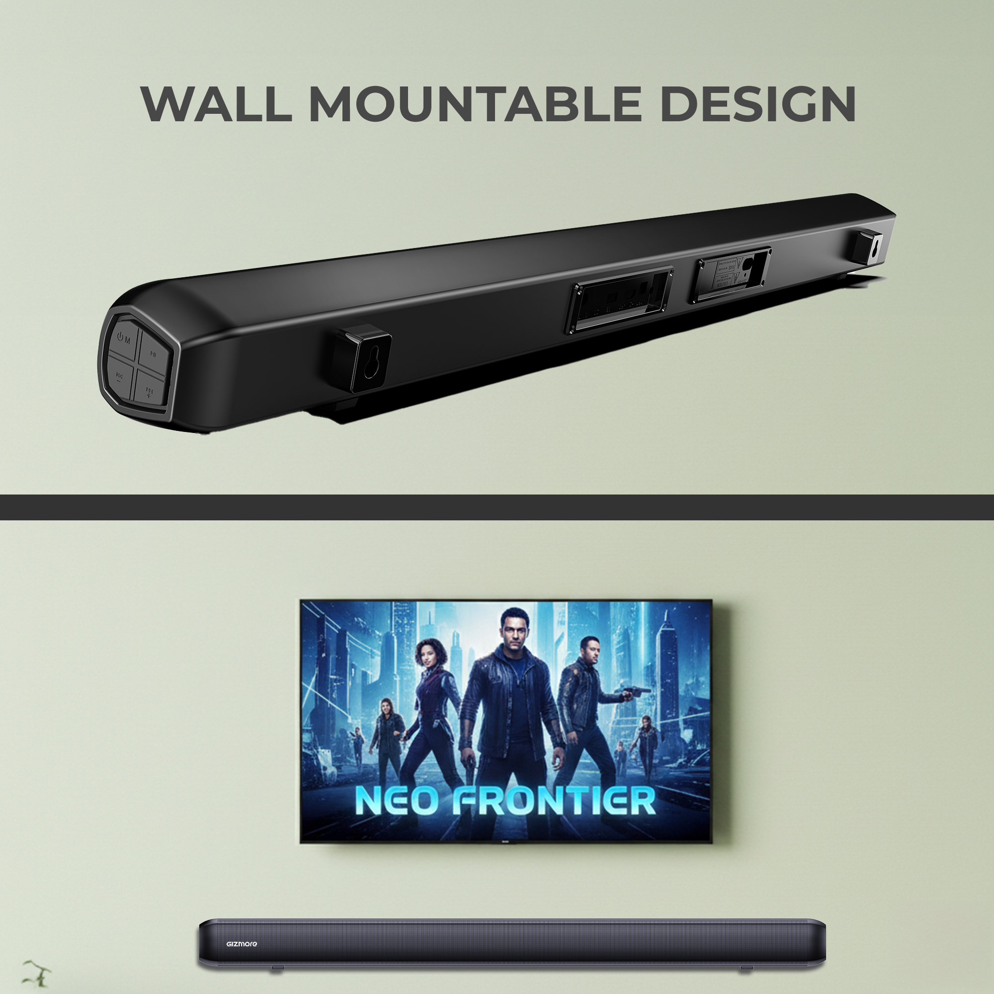 GIZBAR 160 – 2.1 Channel Soundbar with 160W Powerful Output | Multiple connectivity- HDMI ARC, AUX, USB, Optical | Remote Control | Multiple EQ Modes (Music, Movies, News, 3D) |360 degree surround sound |Theater experience at home.