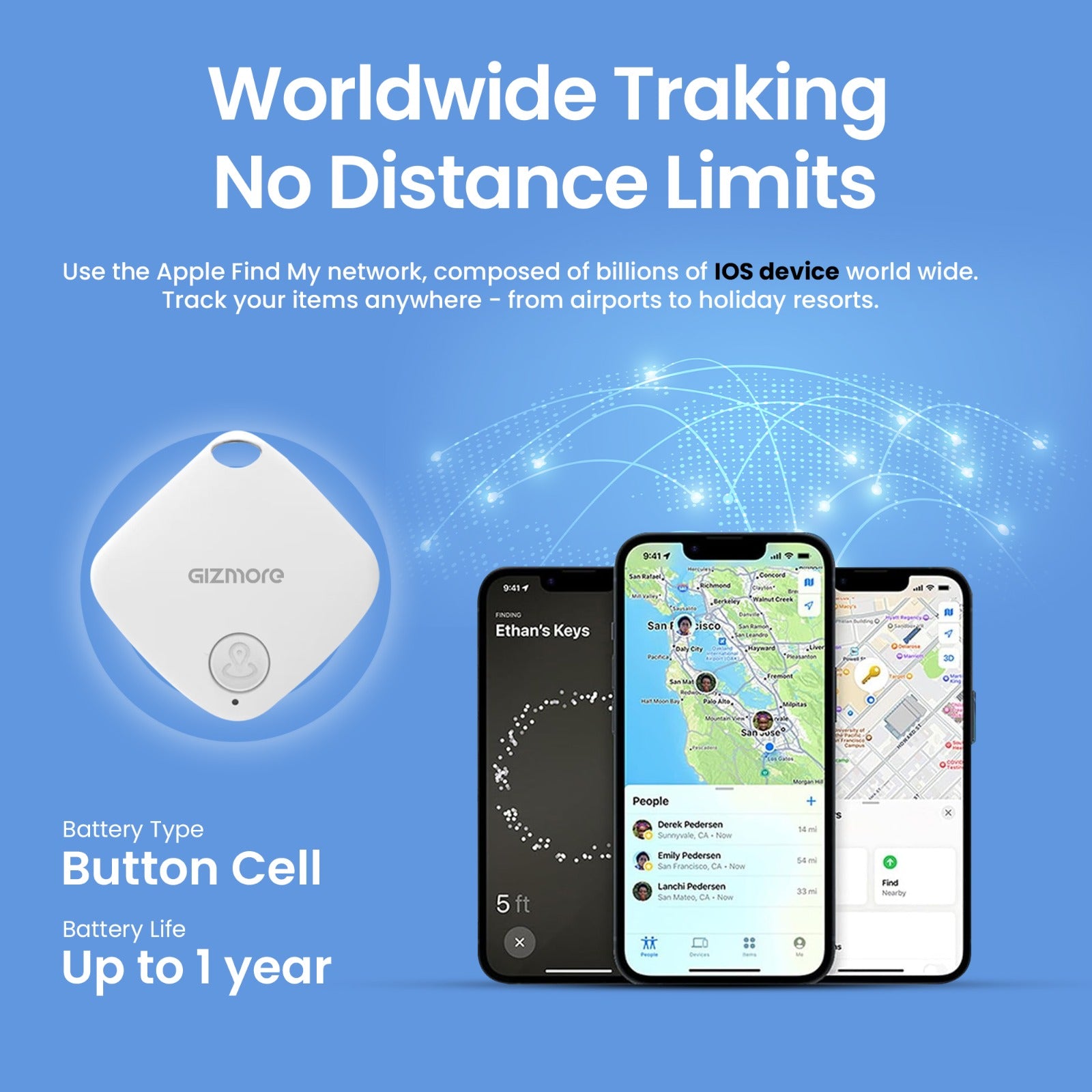 Gizmore X-Tag – Global Item Finder with Sound Reminder, Worldwide Tracking, Out-of-Range Alert, Seamless with Apple Find My Device app | Compatible with iOS 14 & Above