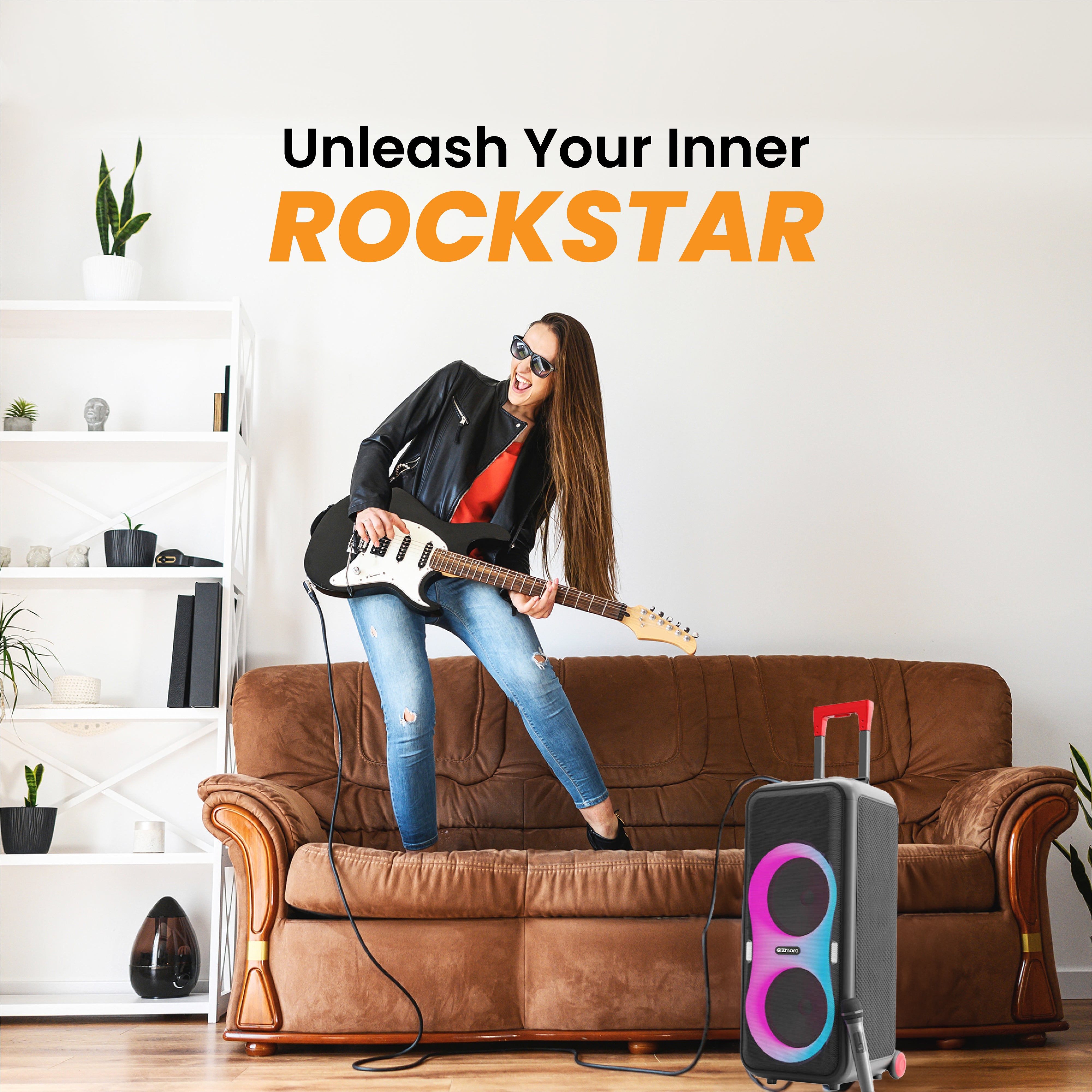 Gizmore T220 Pro 220W RMS Thunder DJ Party Speaker | Wireless Mic | RGB Lights | Smart EQ | 3H Playtime | AUX/BT/USB/TF | Wired Mic Support | 8inchx2 big woofer