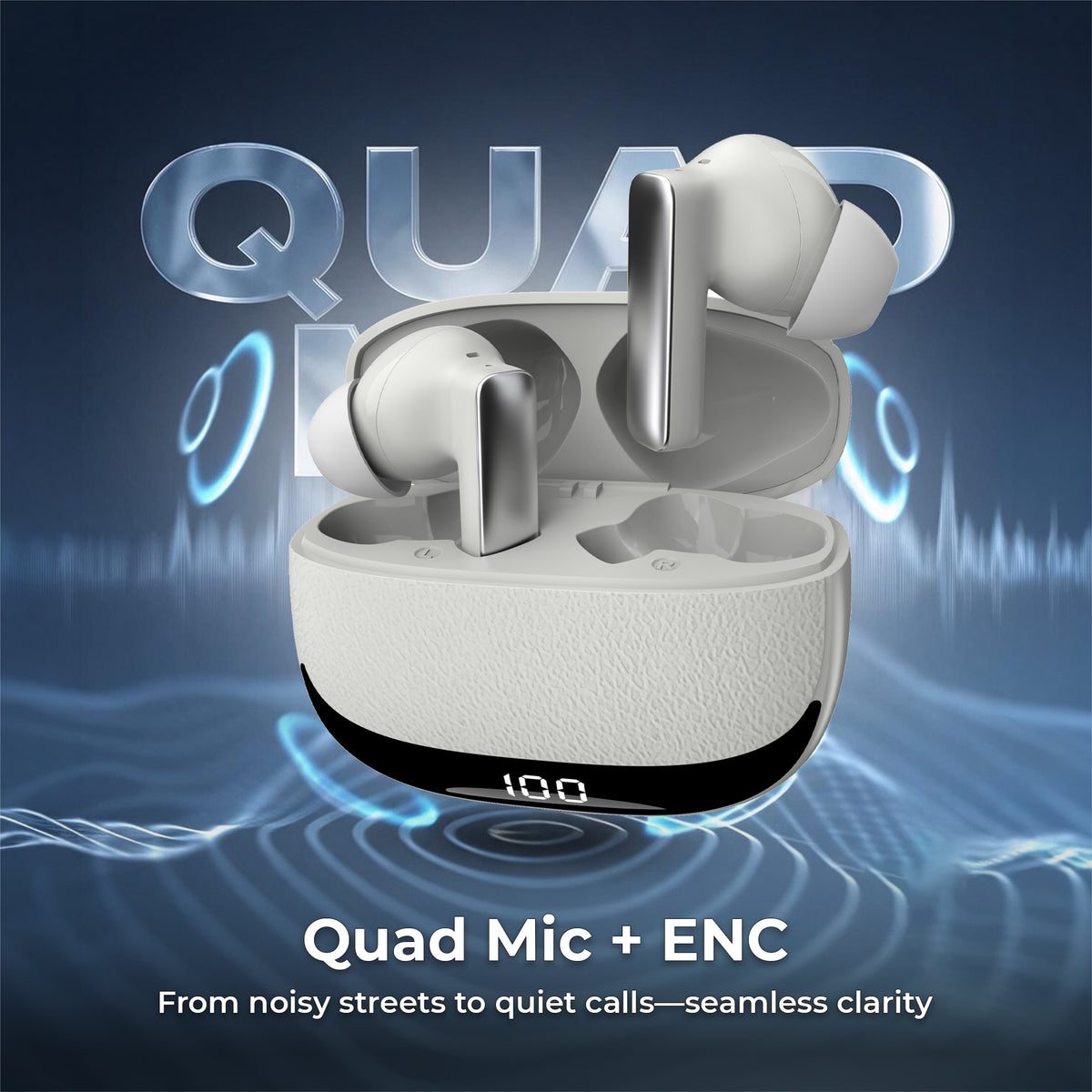 GIZMORE Gizbud 872 ANC Wireless Earbuds, Up to 45dB Noise Cancellation, 45ms Low Latency Gaming, Quad Mic with ENC, Up to 70 Hours Playtime, 13mm Driver, Digital LED Display