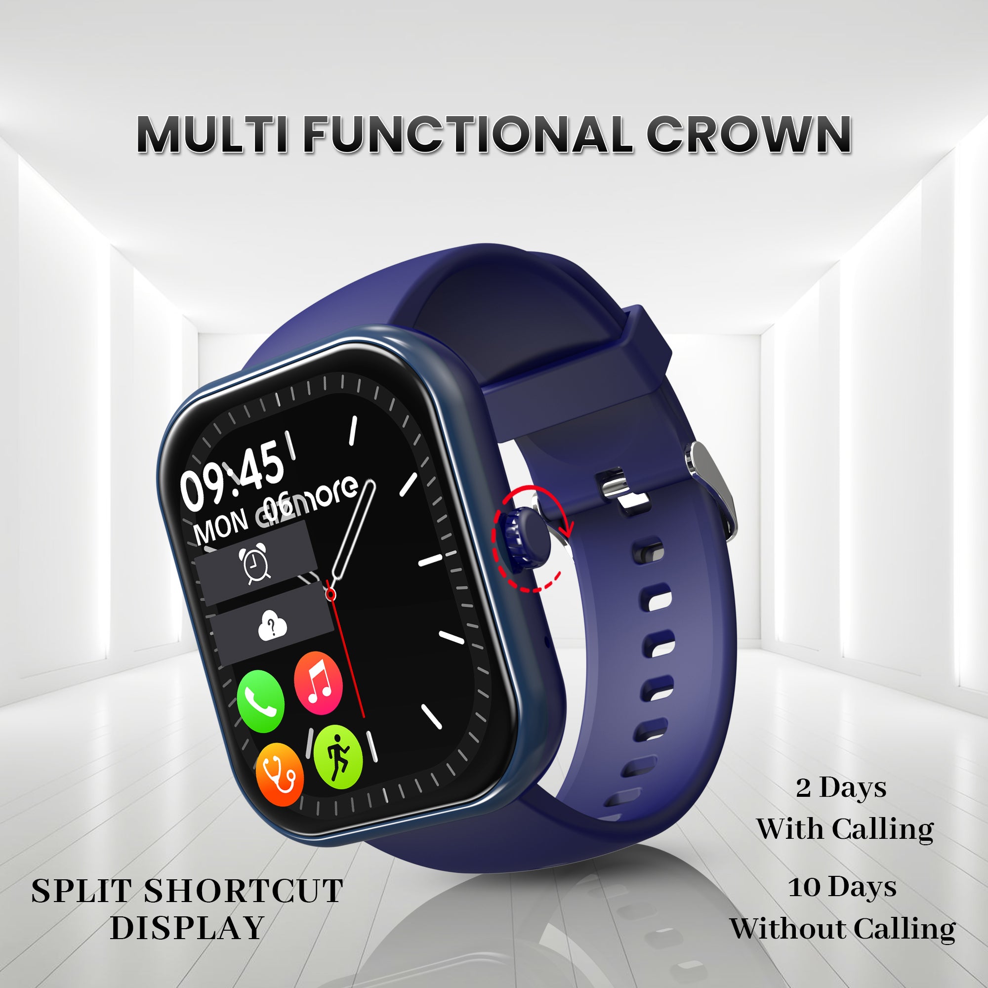 GIZMORE Ultra Max 2.01 (5.11 cm) Always-On-Big Display | 600 NITS Brightness & Split Screen | AI Voice Assistance | Rotating Crown | Health Suite | Bluetooth Calling Smart Watch for Men and Women