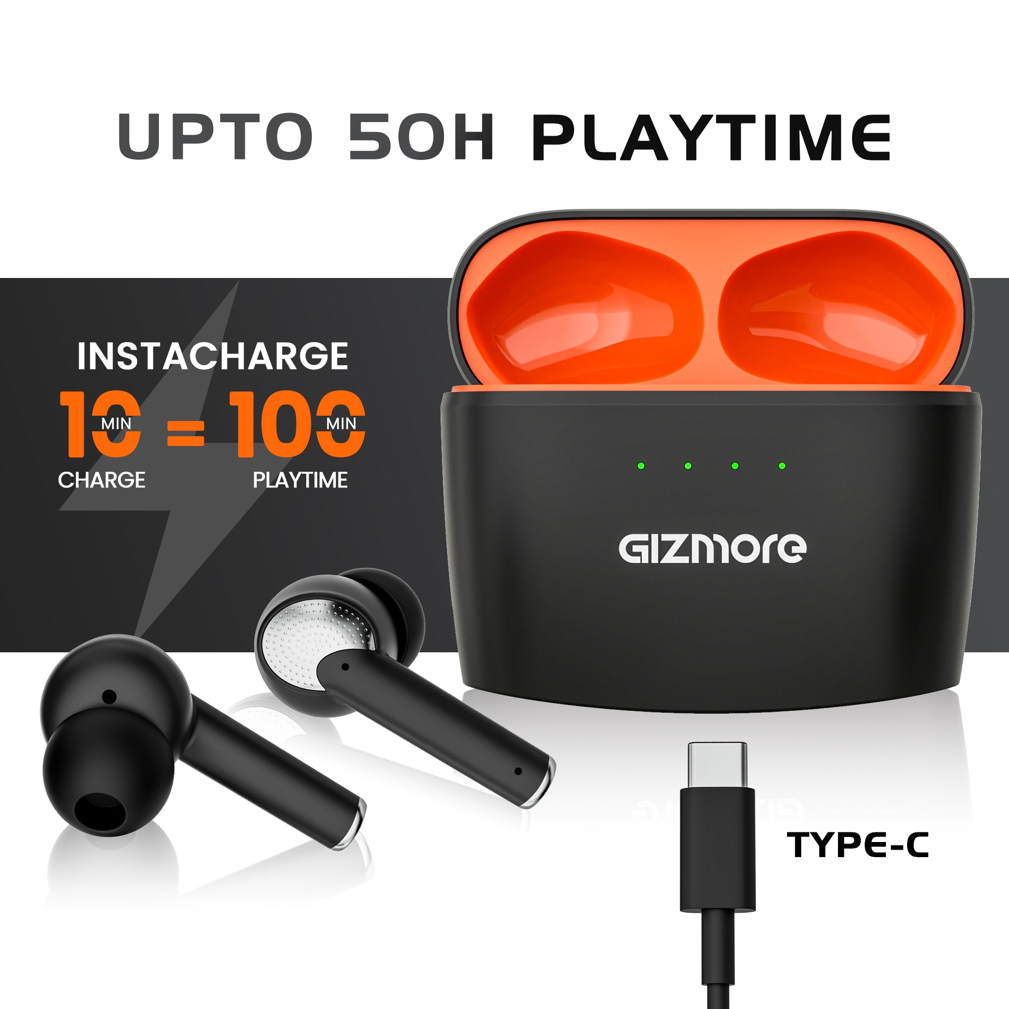 GIZMORE ELITE 852 ANC with 36dB Type-C Fast Charging TWS