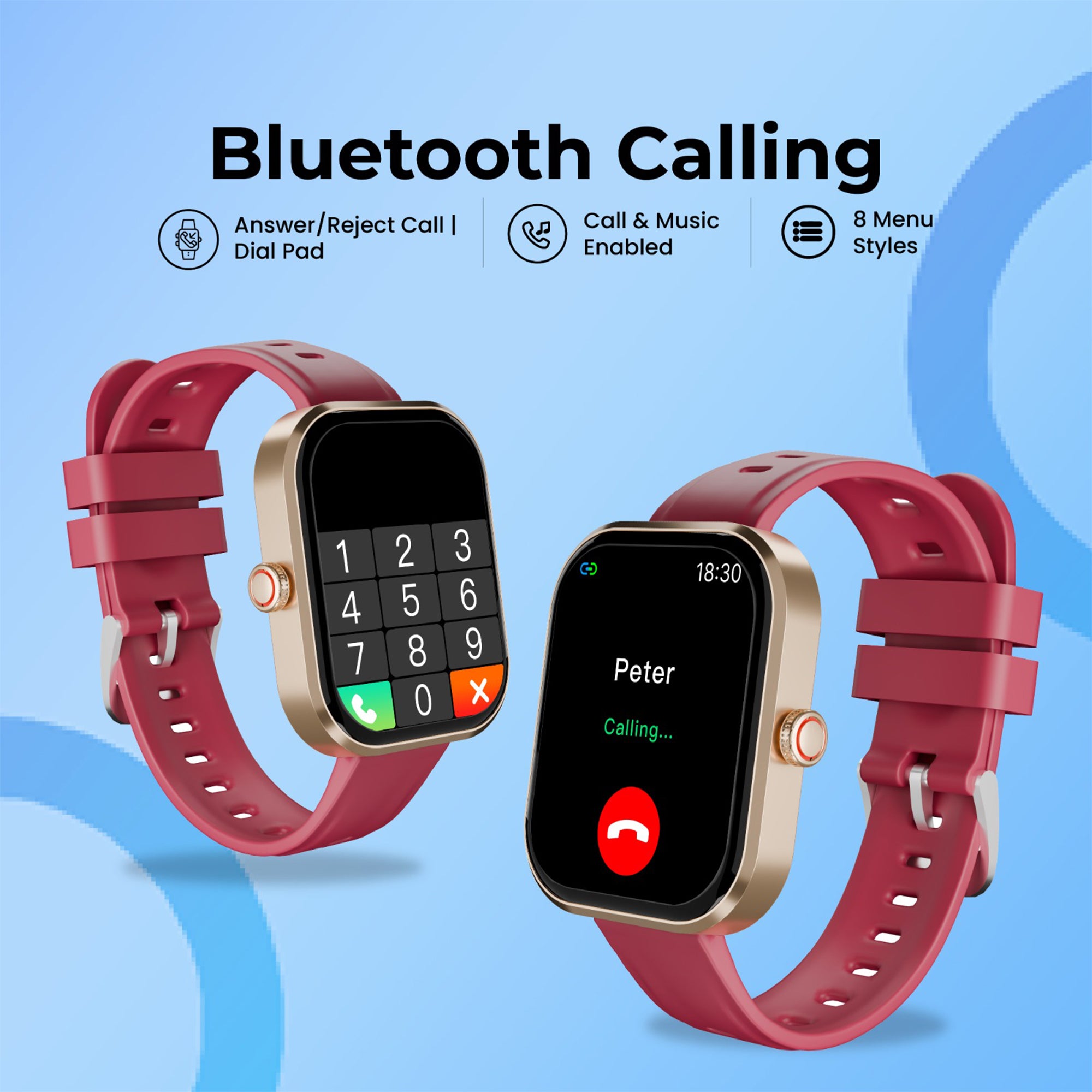 GIZFIT 981 Pulse Smartwatch | 2.02” IPS Display | Bluetooth Calling | Rotating Crown | Metal Body | Customizable Watch Faces | Multi-Sports Modes | Step Tracker | Social Notifications (Black/burgundy)