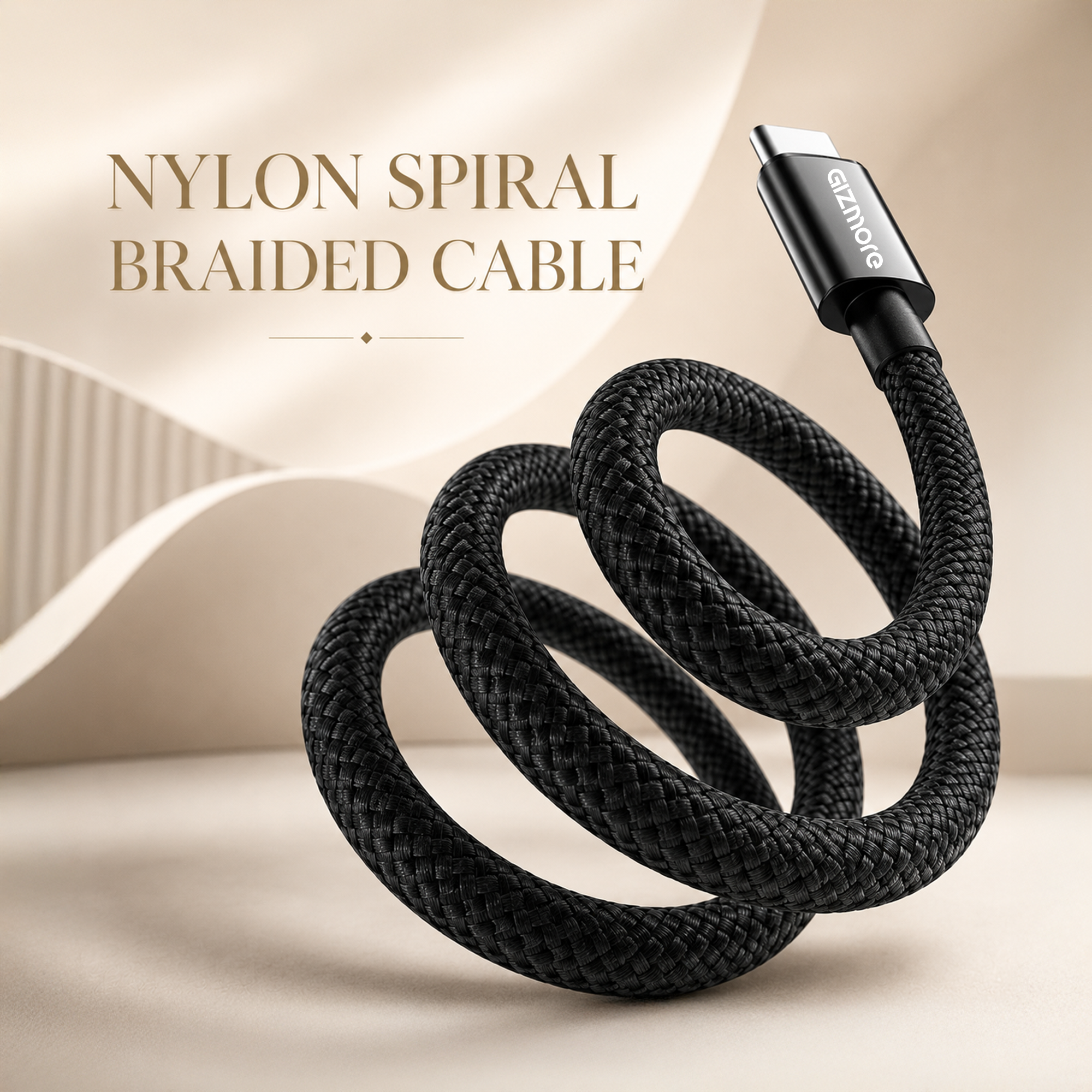 GIZMORE 240W Type-C to Type-C Magnetic Charging Cable | 1M Nylon Spiral Braided | Self-Winding Flat Design | Aluminum Zinc Alloy Connectors | Fast Charging & Data Transfer | Compatible with USB-C Devices