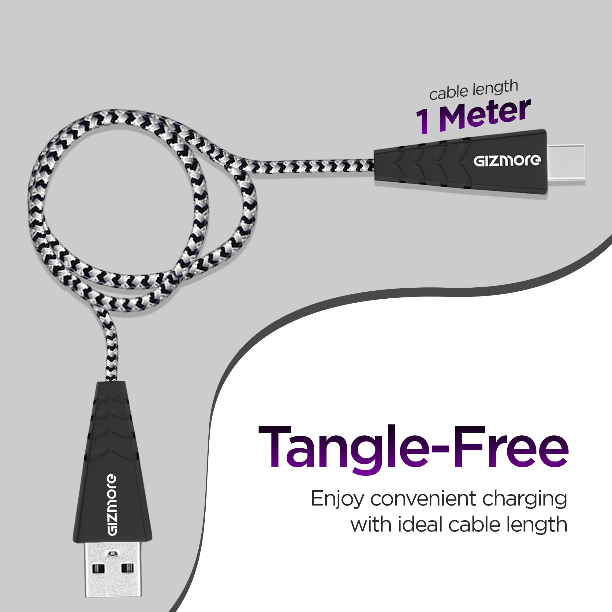 WC 122 USB to Type C Braided Data Cable, 3A & 22W Fast Charging, 1M Durable, Tangle-Free, Compatible with Smart Phones, Tablets, and Other accessories