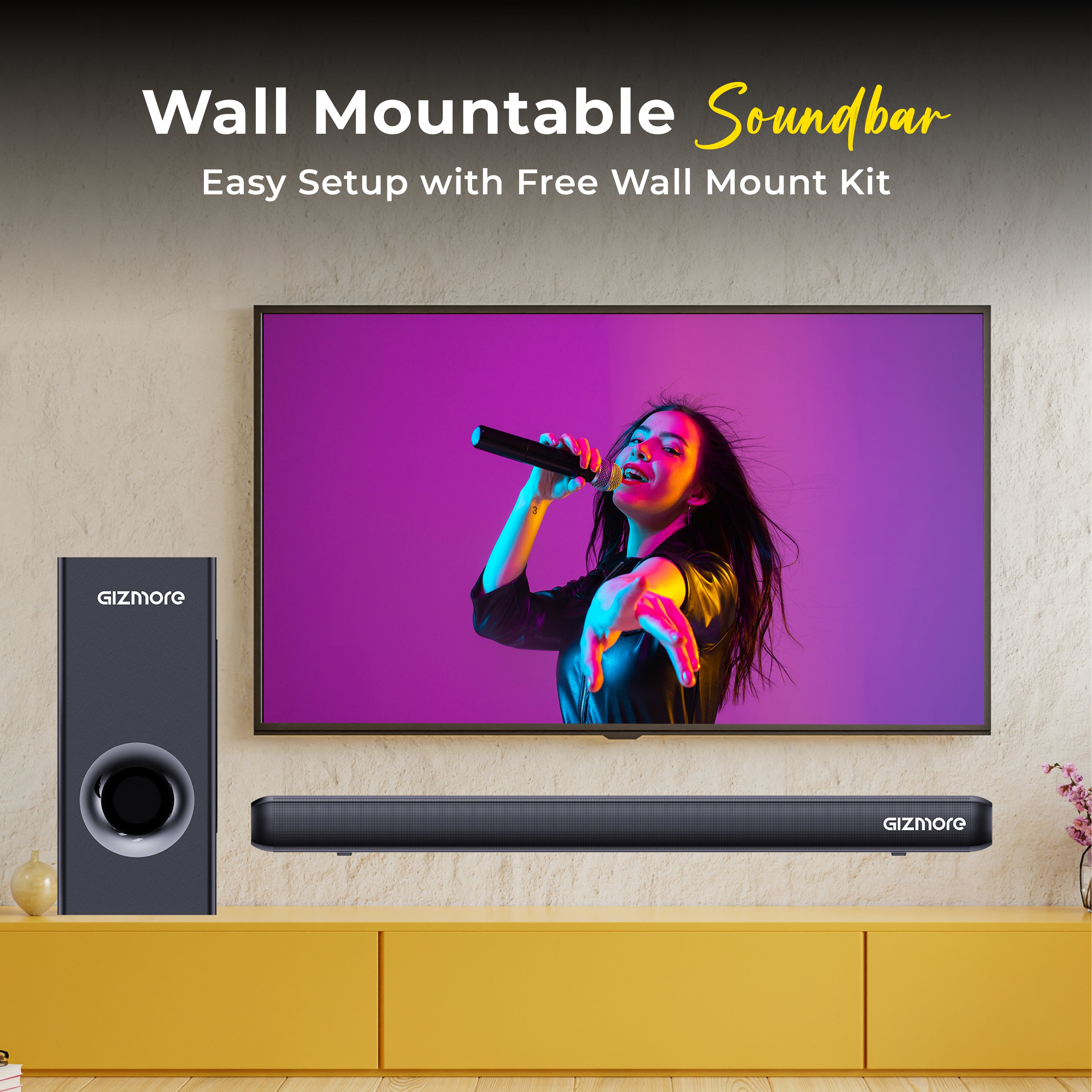 GIZBAR 320 Wired 5.1 Channel Soundbar with Subwoofer, 320W Audio Output, HDMI ARC, Optical, USB & AUX Connectivity, Multiple EQ Modes (Movie, Music, 3D, Sports)