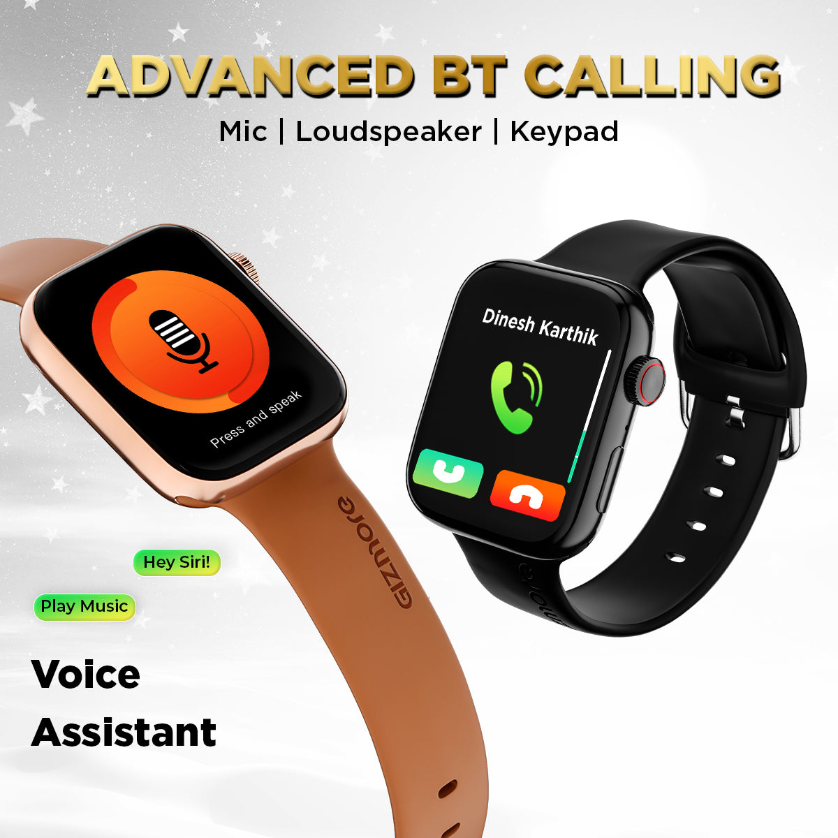 GIZMORE Star 1.85 IPS Gizfit 928 Large Display with Rotating Crown Controls| AI Voice Assistant | Bluetooth Calling Smartwatch