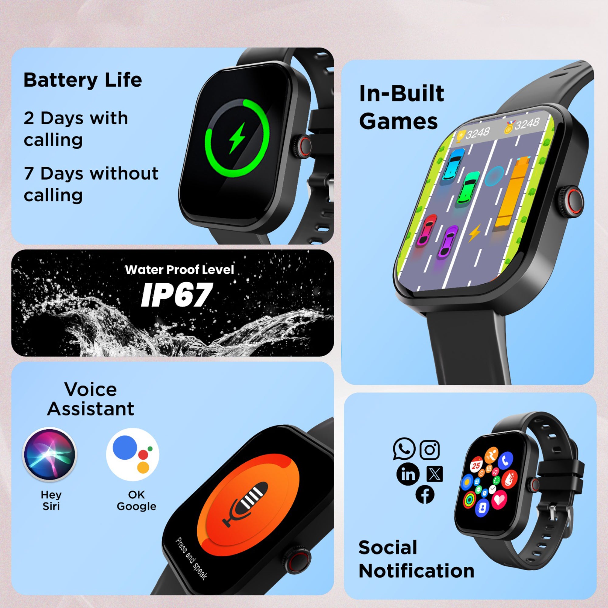 GIZFIT 981 Pulse Smartwatch | 2.02” IPS Display | Bluetooth Calling | Rotating Crown | Metal Body | Customizable Watch Faces | Multi-Sports Modes | Step Tracker | Social Notifications (Black/burgundy)
