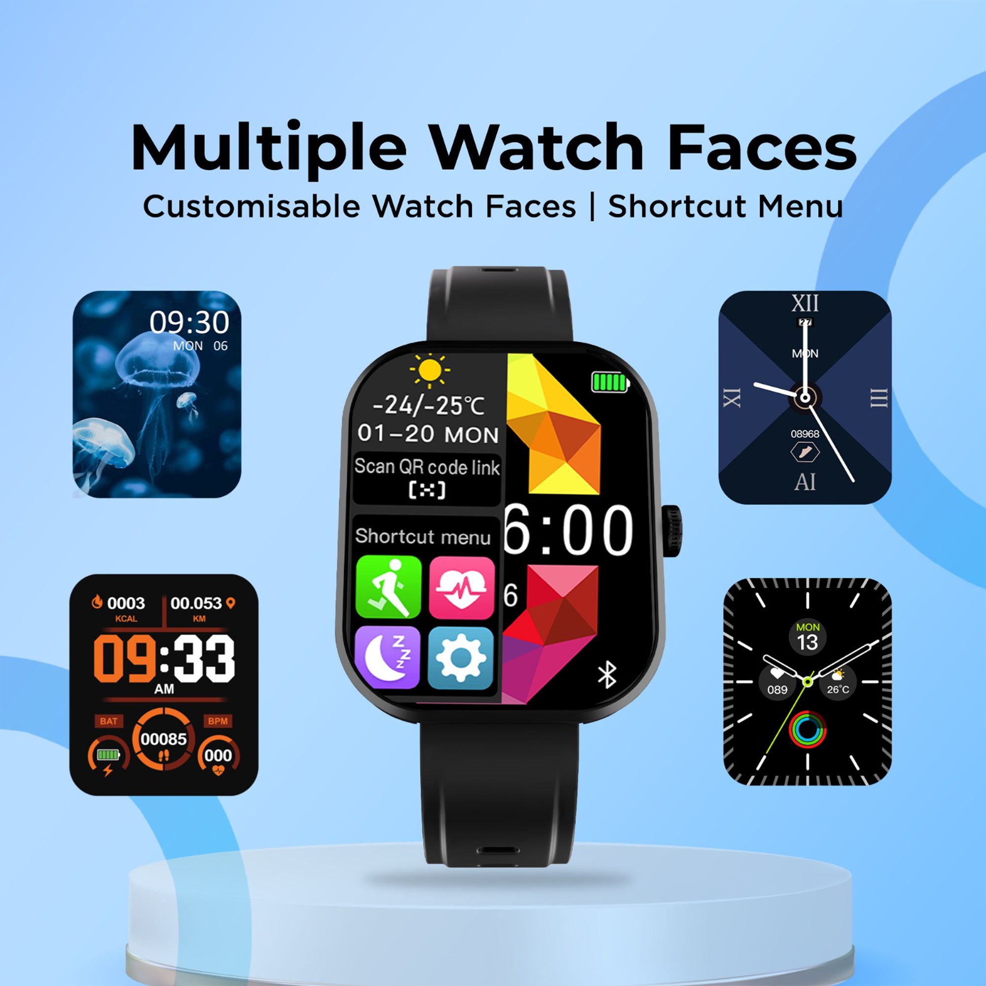 GIZFIT 981 Pulse Smartwatch | 2.02” IPS Display | Bluetooth Calling | Rotating Crown | Metal Body | Customizable Watch Faces | Multi-Sports Modes | Step Tracker | Social Notifications (Black/burgundy)
