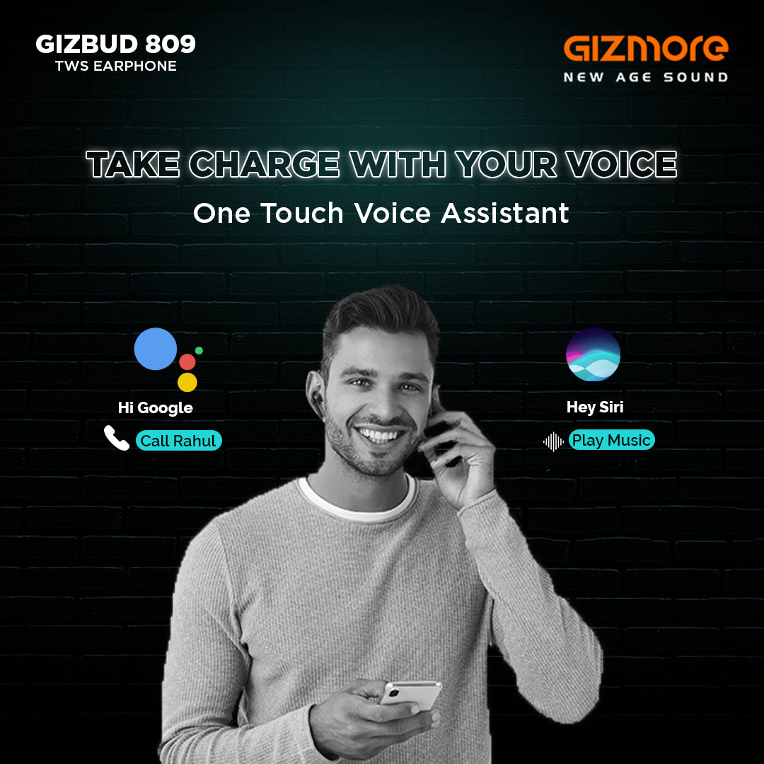 GIZMORE TWS 809 Bluetooth 5.0 in-Ear Wireless Earbuds with Noise Isolation, HD Stereo Sound, IPX4 Water Resistance, 24 Hrs Playtime, Type-C Charging, Touch Control and Voice Assistance
