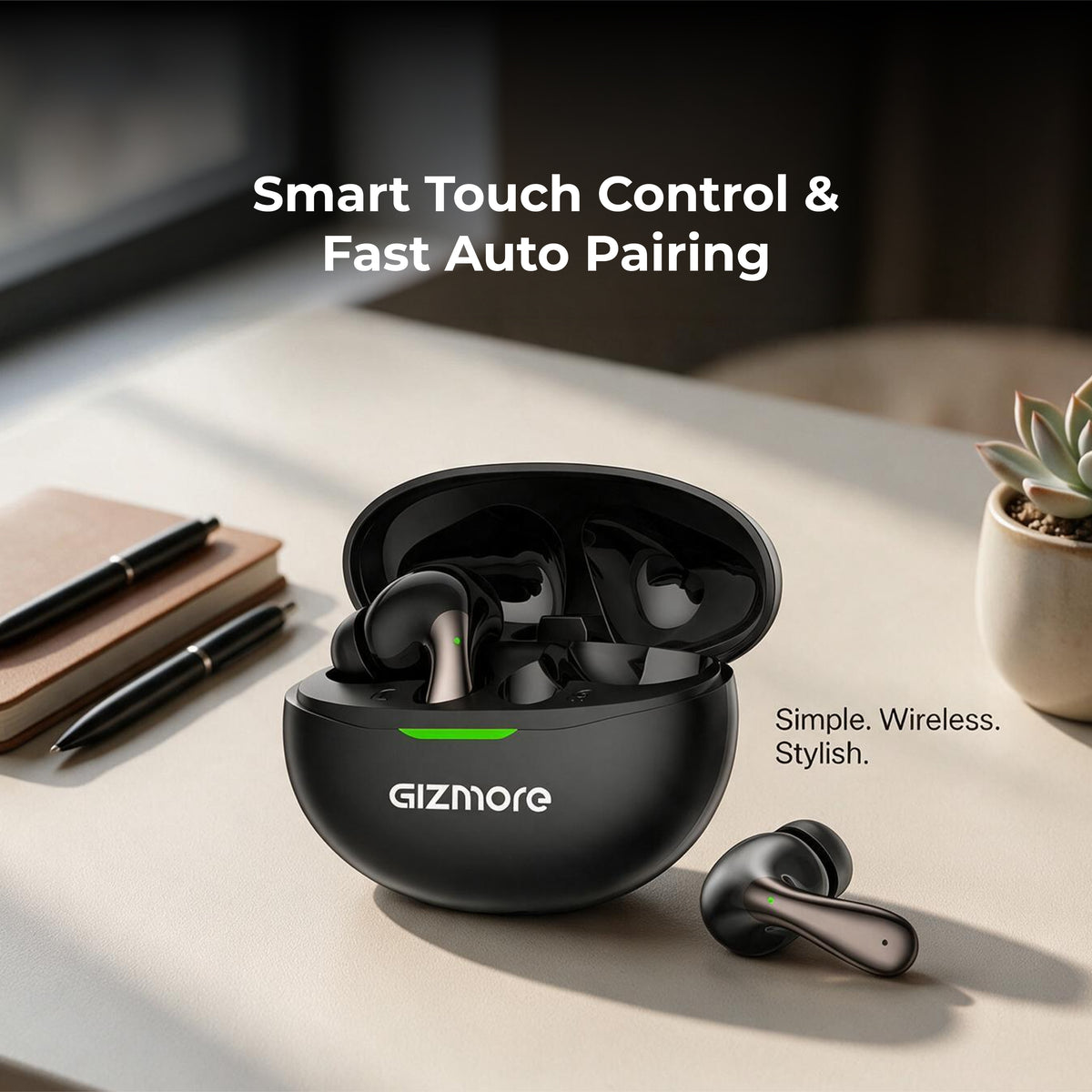 GIZMORE VibePod True Wireless Earbuds with 13mm Dynamic Driver, Up to 35 Hours Playtime, Comfortable Fit & Stylish Oval Design