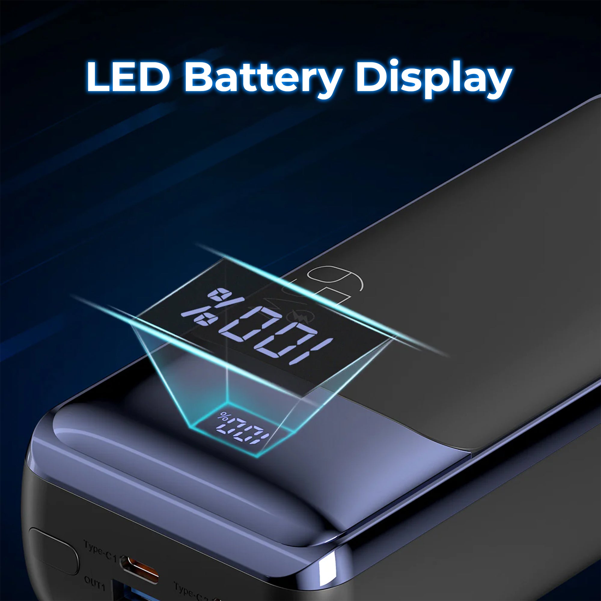 GIZMORE PD65KP Rapid Charge 30000mAh Power Bank – 4 Power Output PORT, 65W PD Type C, 18W USB Fast Charging, supports laptop charging, Premium Build, – Metallic Crome Finish, with digital display, Low Power Consumption.