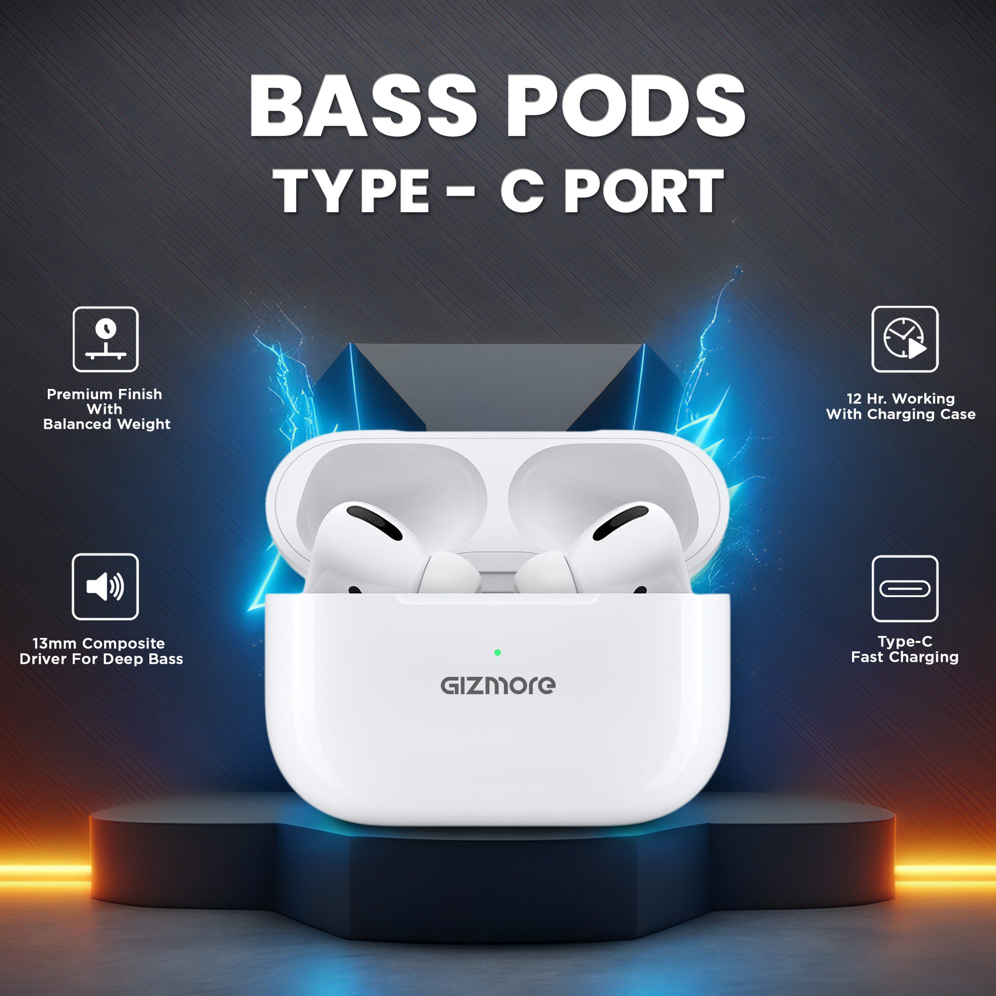 GIZMORE 862 TWS Type-C Fast Charging Earbuds