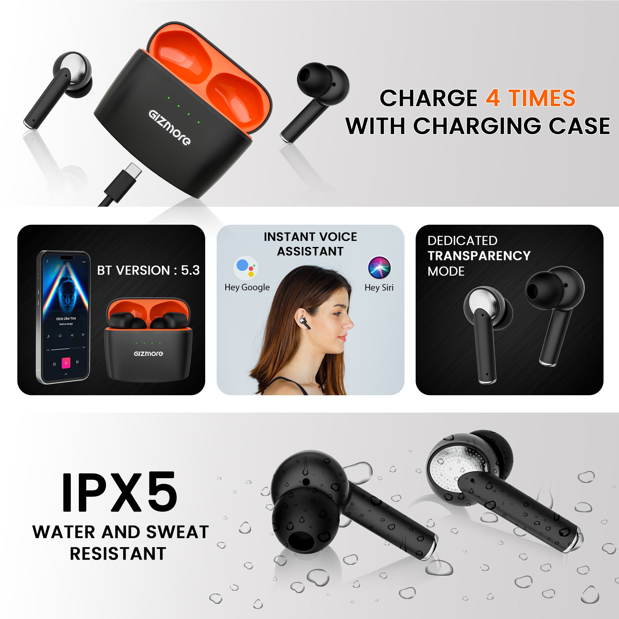 GIZMORE ELITE 852 ANC with 36dB Type-C Fast Charging TWS