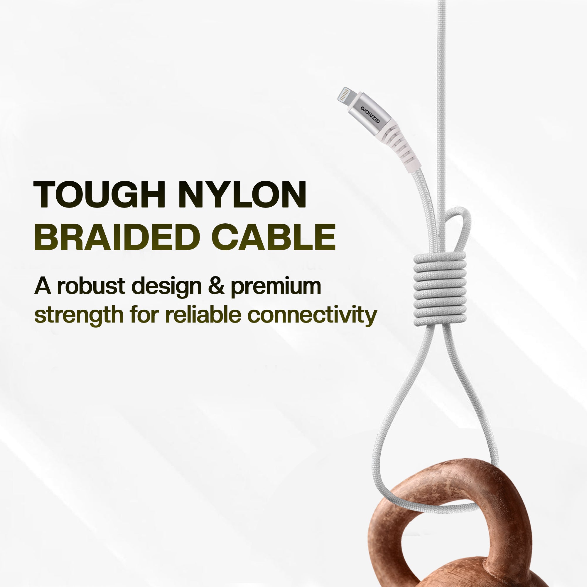 Gizmore WCL157 27W TYPE-C TO LIGHTNING Fast Charging Cable - Premium Nylon Braided, 10000+ Bend Test, 480 Mbps Data Transfer Speed Compatible with All Lightning Enabled Devices.