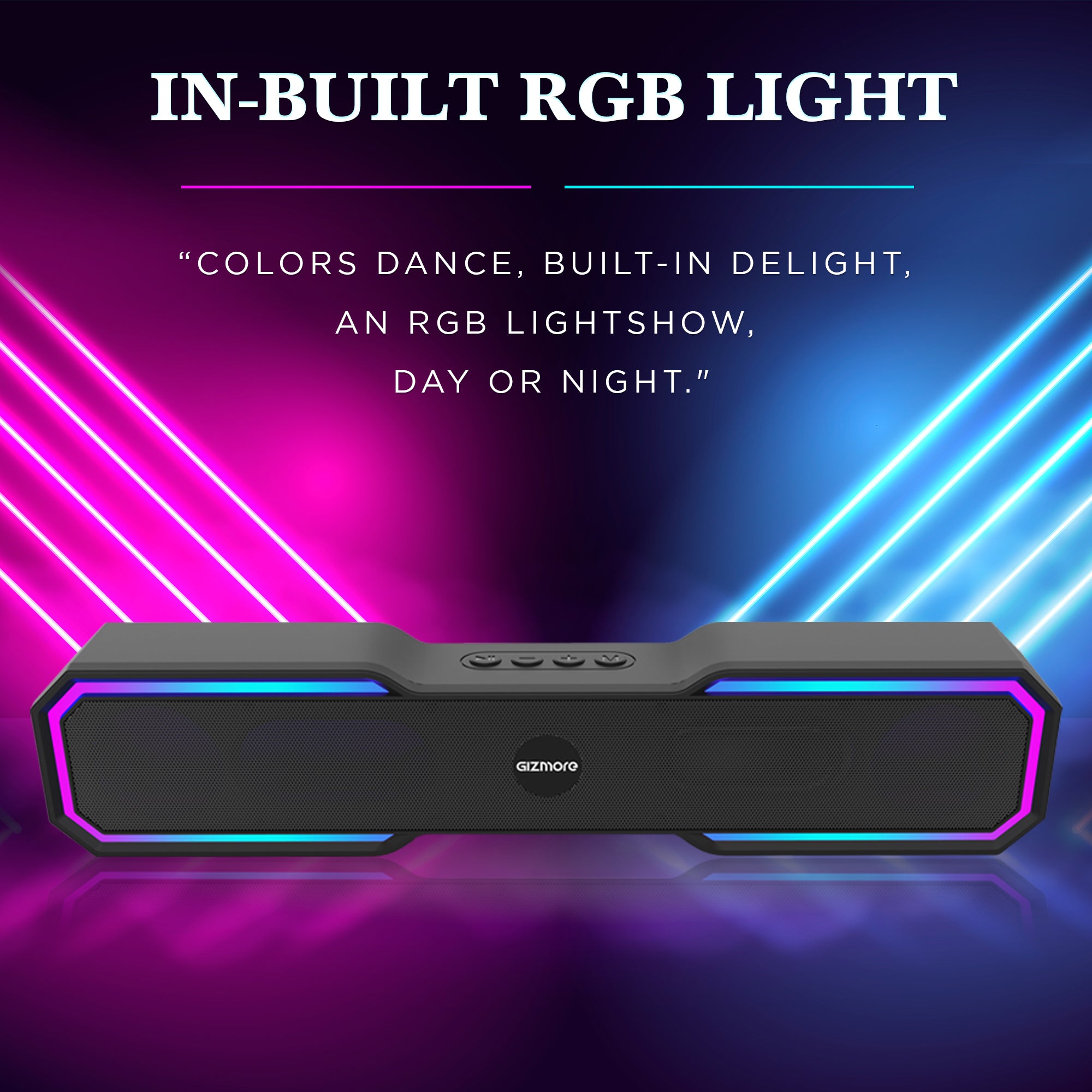 GIZMORE 1600 Rock 16W RMS Bluetooth Soundbar Upto 6 Hours Playback with In-Built RGB Light, TWS Function, BT Version 5.3 & Multi Connectivity