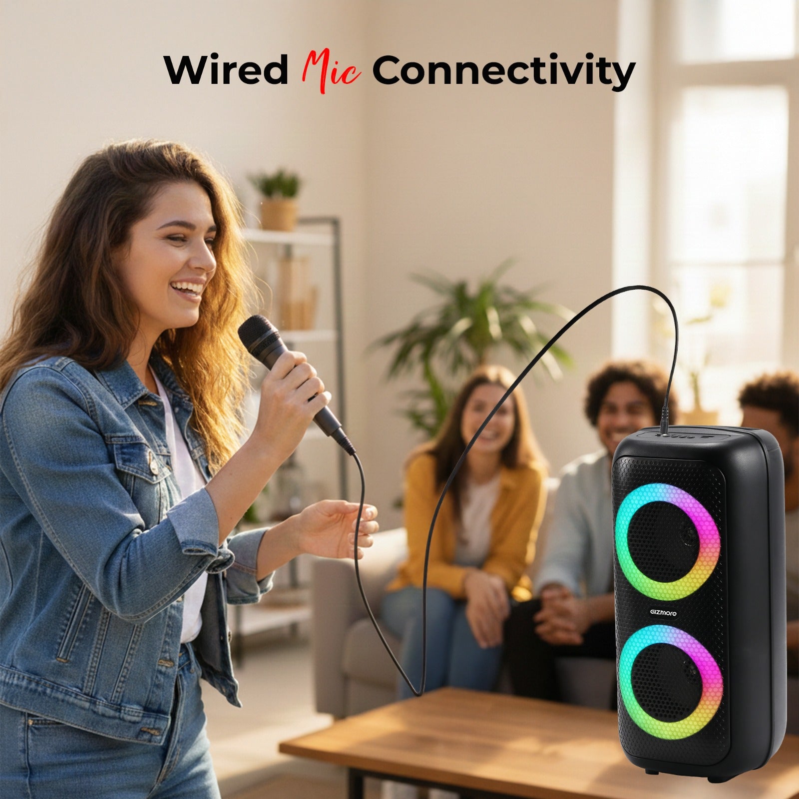 GIZMORE T40 Thunder Play 30W Party Speaker with Wired Mic | Portable Bluetooth Speaker | RGB Spectrum Lights | Dual 4-Inch Woofers | Powerful Bass | 3 Hours Playtime | Karaoke Speaker for Parties, Home & Outdoor