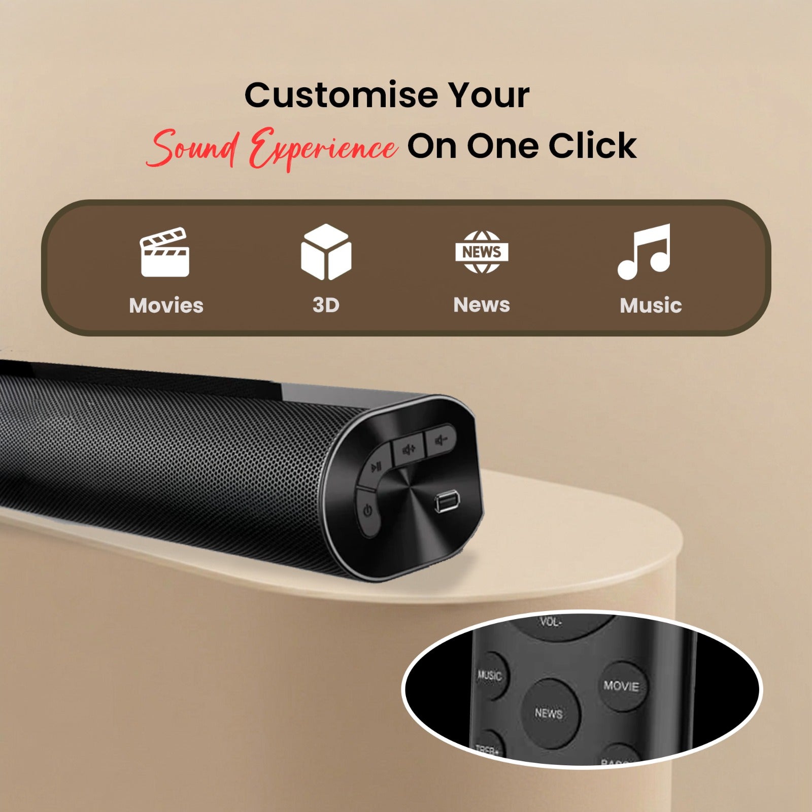GIZBAR 360 300W Soundbar with 6.5" Subwoofer | 360° Theatre Sound | Multiple EQ Modes | HDMI, Optical, AUX Connectivity | Wall Mountable Design