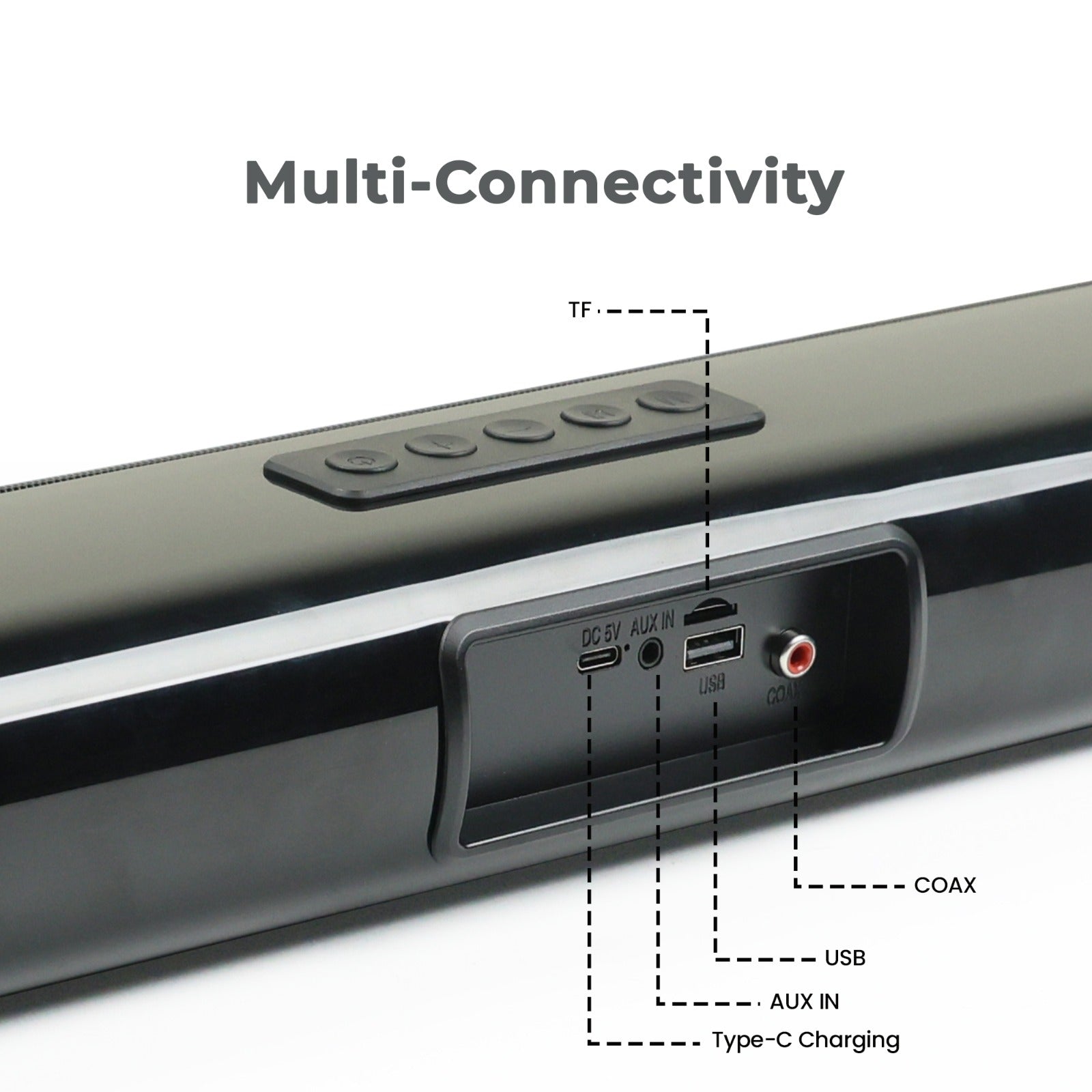 GIZBAR 30, 30W Powerful Soundbar with Dual Drivers, 3 Hours Playback, Built-in Rechargeable Battery, AUX/USB/TF/COAX & Bluetooth Connectivity, Wall Mountable Design for TV, Music & Movies