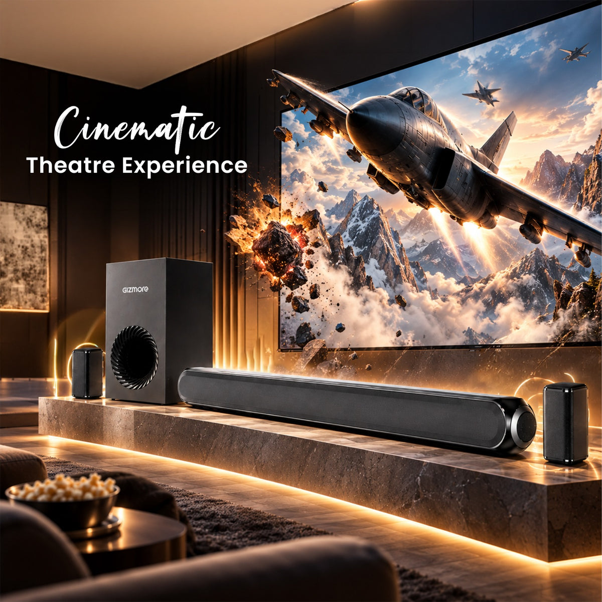 GIZMORE BAR320 MAX 360W 5.1 Channel Wired Soundbar System, Remote control multiple EQ modes, HDMI ARC, optical and Bluetooth connectivity